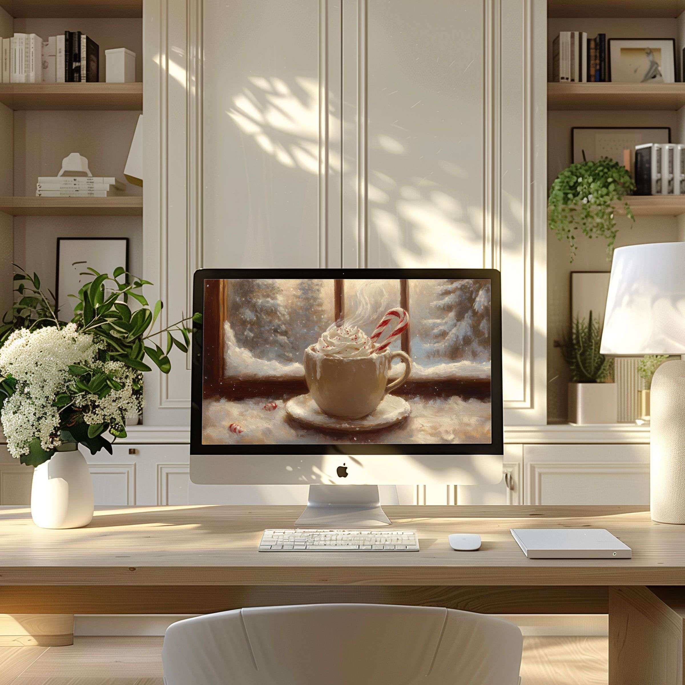 Elegant digital art with warm colors brings calm inspiration to your modern home office wallpaper for computer, PC, and laptop