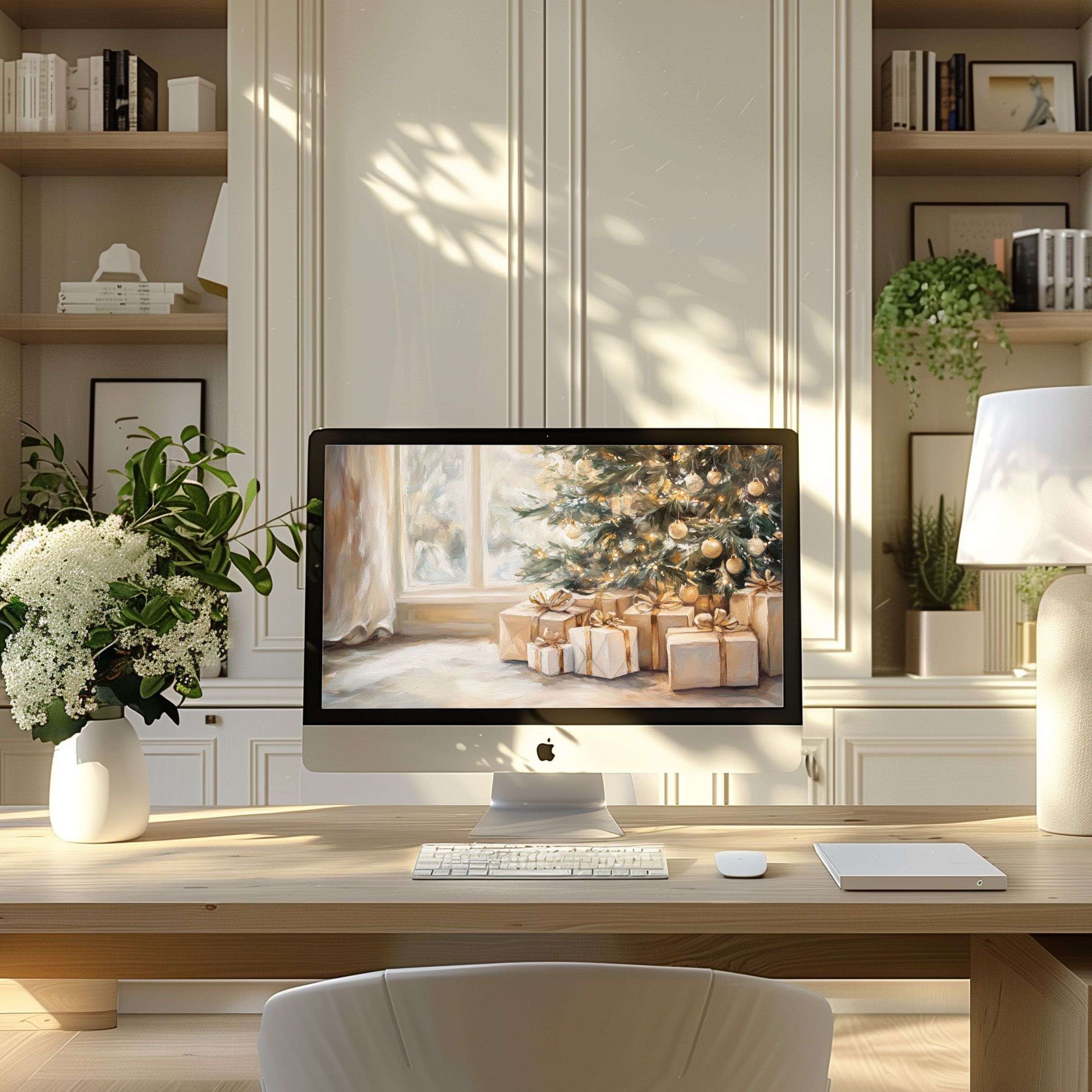 Elegant wallpaper for computer or laptop featuring a serene holiday scene enhances modern PC setups, inspiring calm and beauty