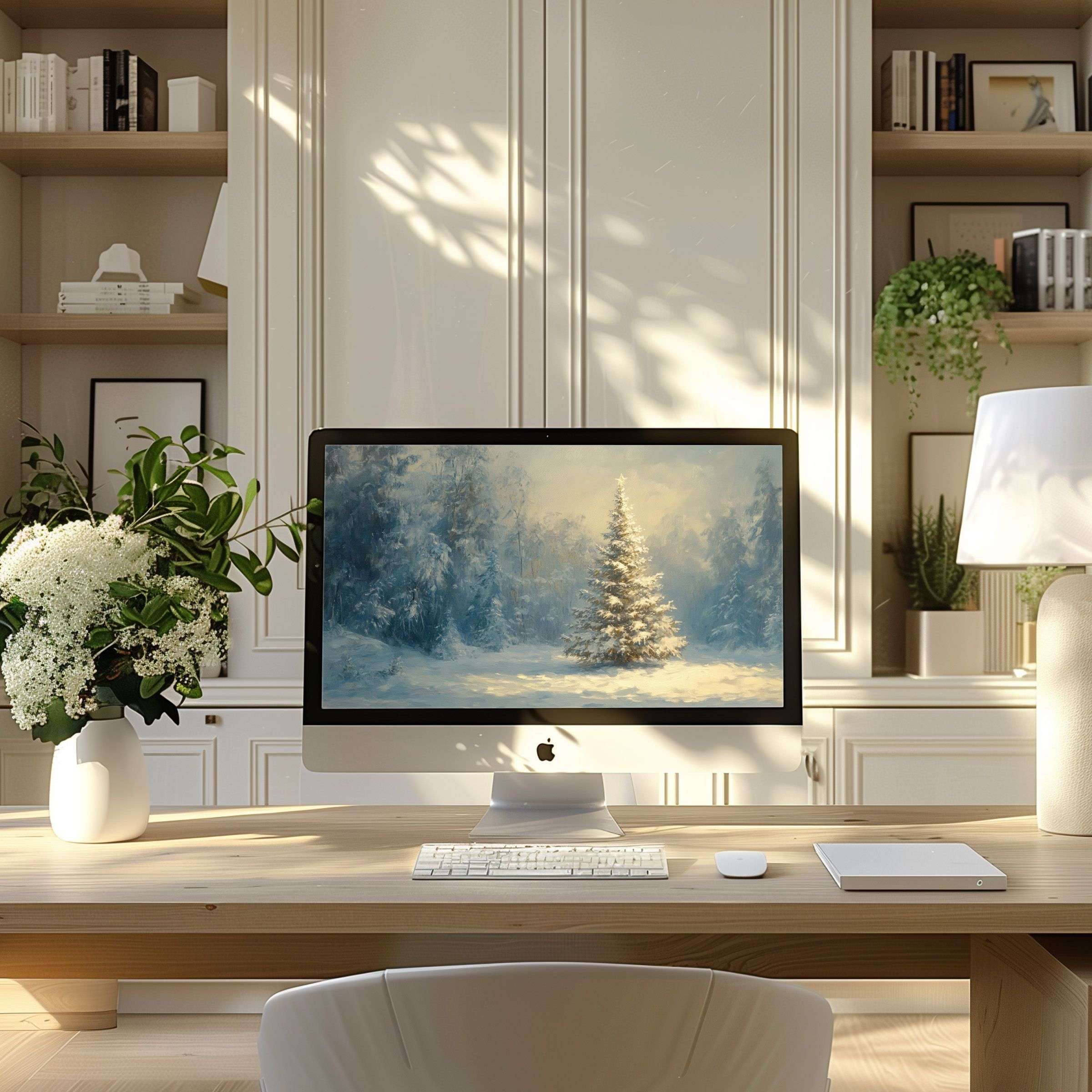 Inspire elegance and calm with this winter forest wallpaper for computer perfect for PC and laptop in modern home offices