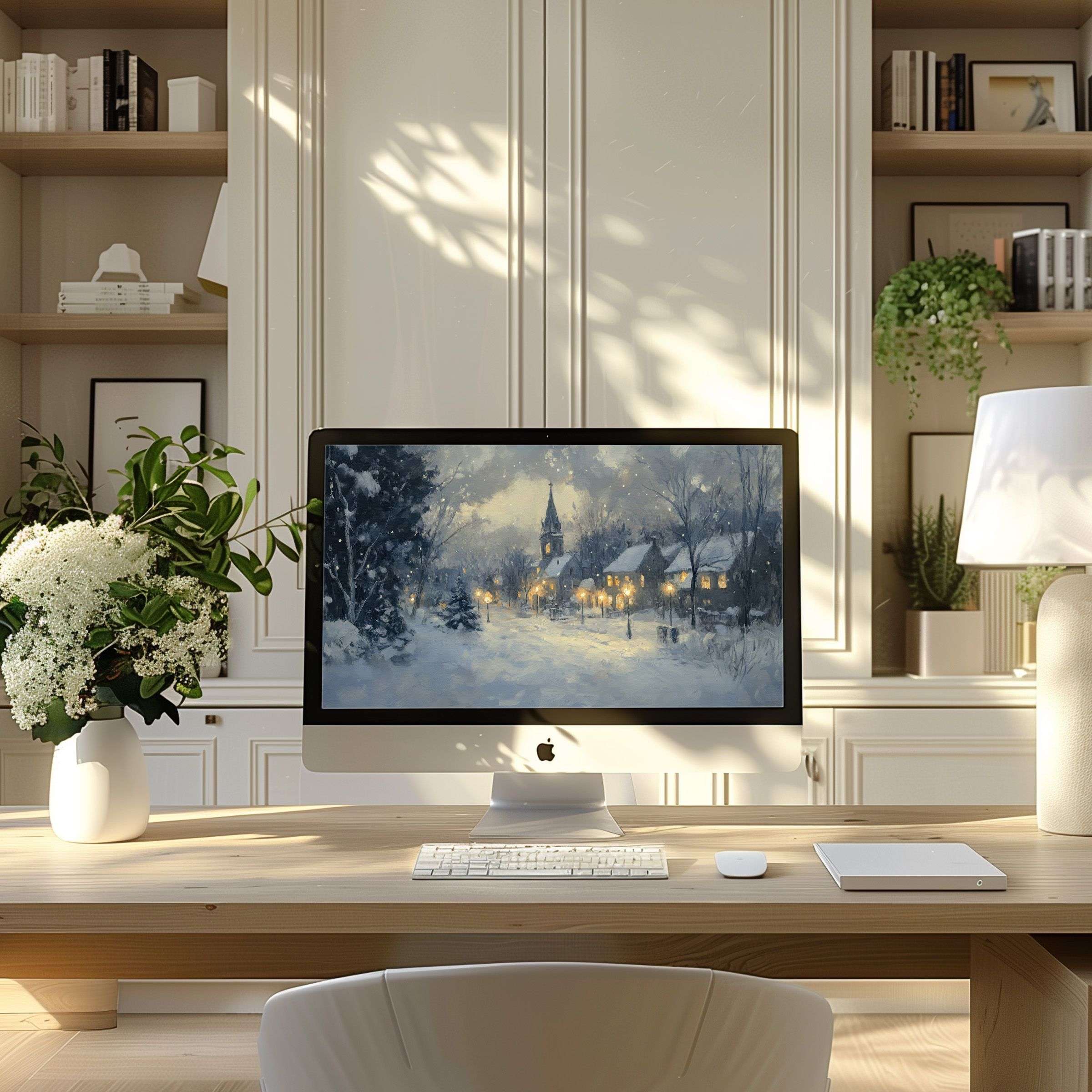 Elegant winter scene digital wallpaper for computer brings calm inspiration to modern PC or laptop setup, perfect for download