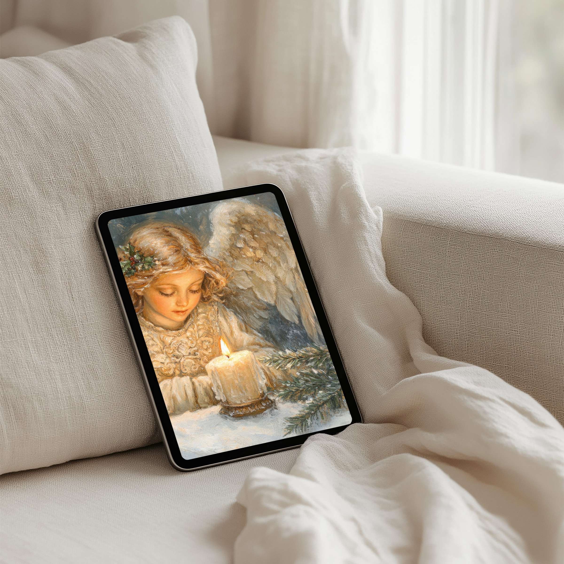 Angel painting iPad background for instant download evokes calm, inspiration and elegance, perfect for any tablet display
