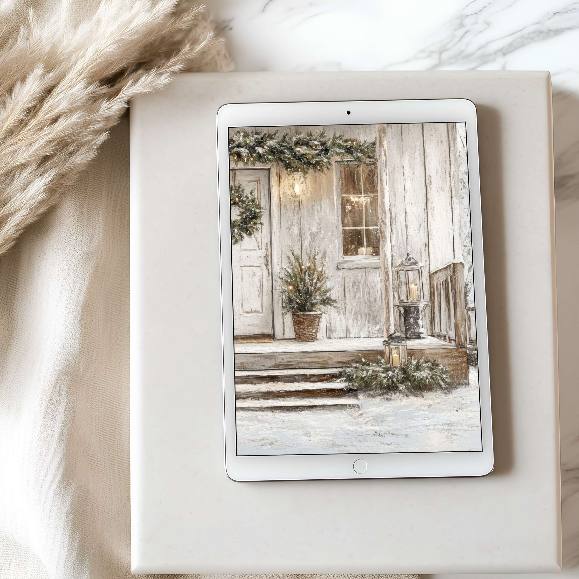 Cozy winter scene tablet wallpaper in high resolution on iPad evokes warmth and tranquility suitable for digital download on Android devices