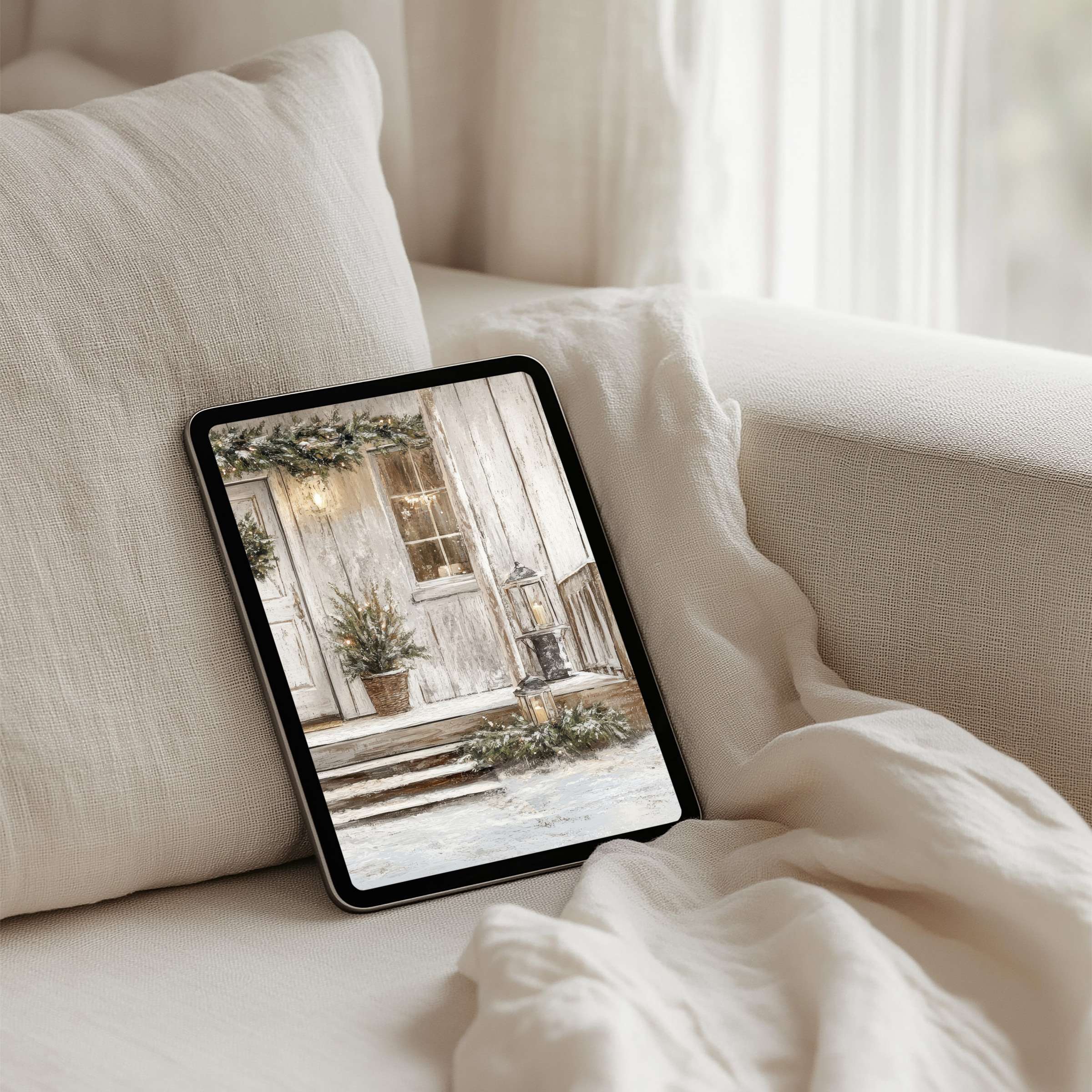 Elegant winter scene on iPad background exudes calm and inspiration for mindful living instant download for any tablet