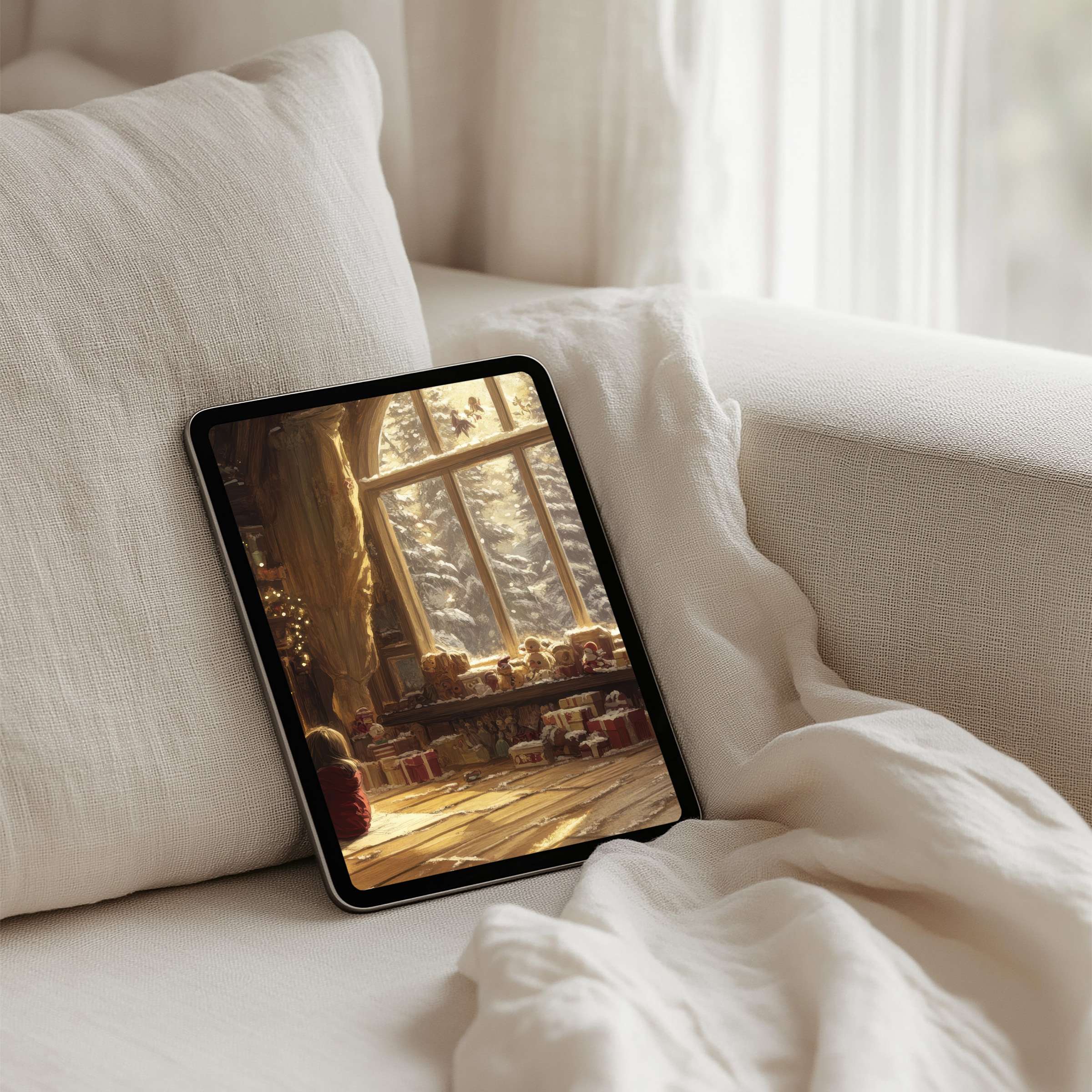 Cozy winter scene iPad background for instant download adds elegance and calm to any tablet setting inspiring mindfulness and beauty