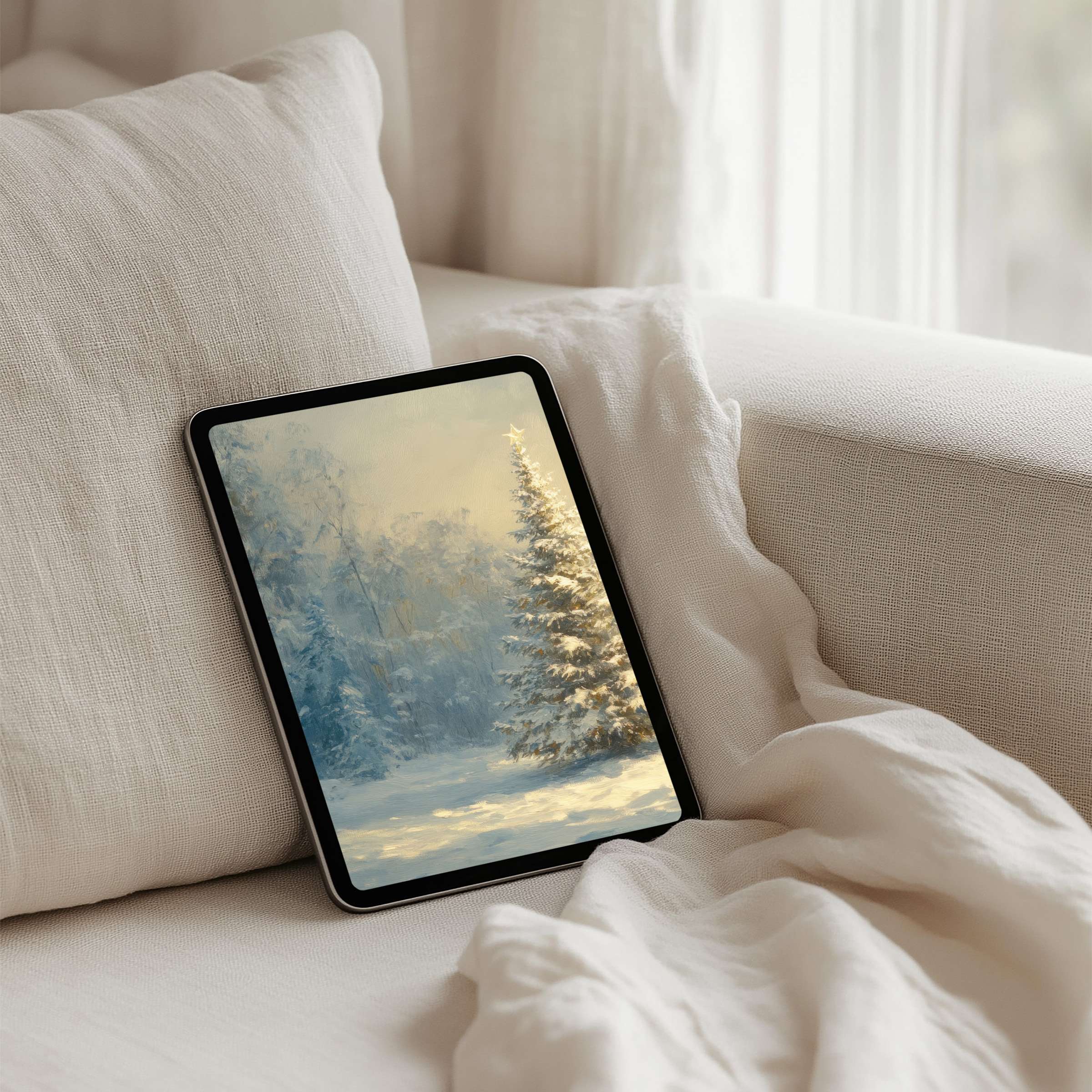 Serene winter landscape iPad background for instant download on tablets adds elegance and mindfulness to your digital space