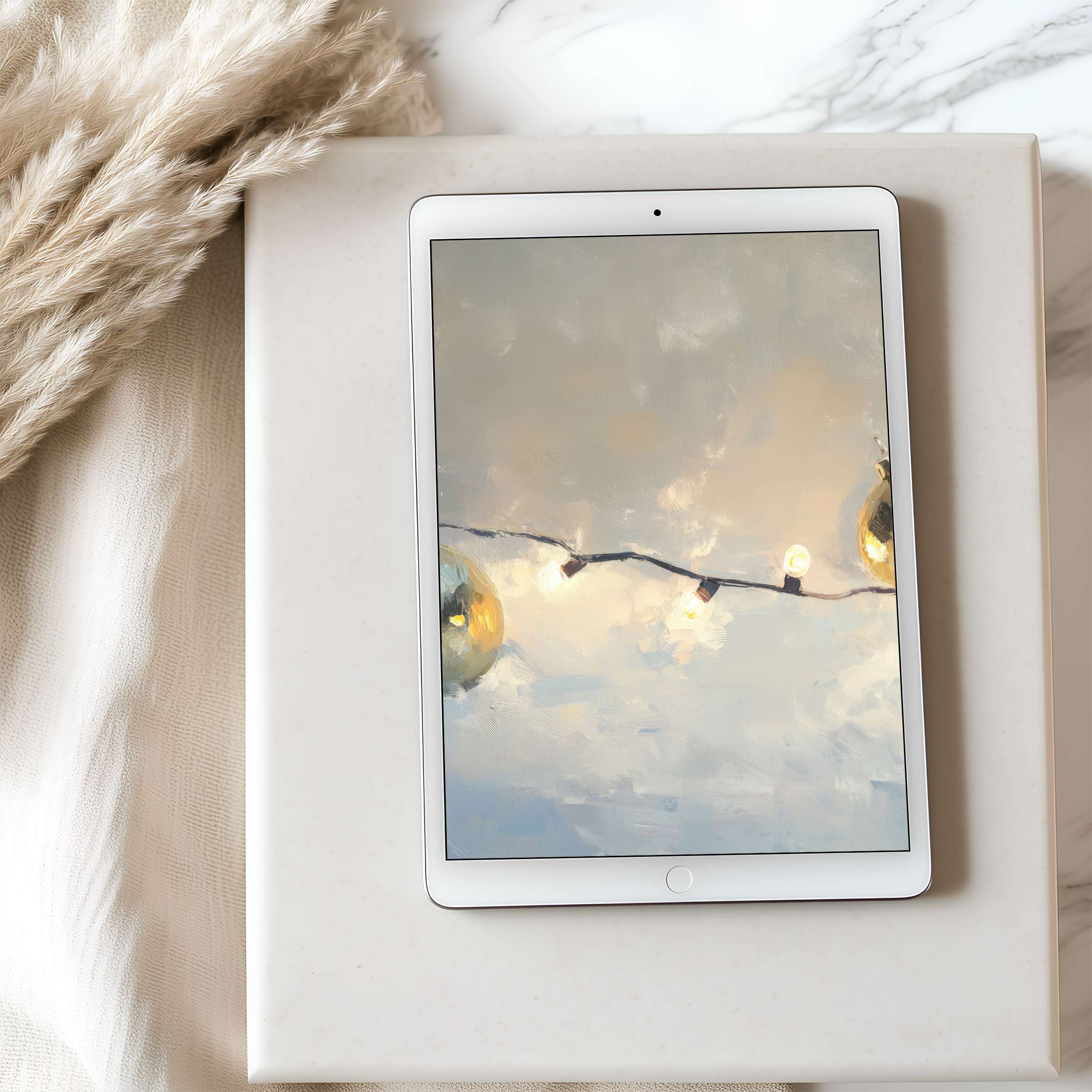 Elegant tablet wallpaper featuring a serene abstract design with soft pastels and lights ideal for iPad digital download