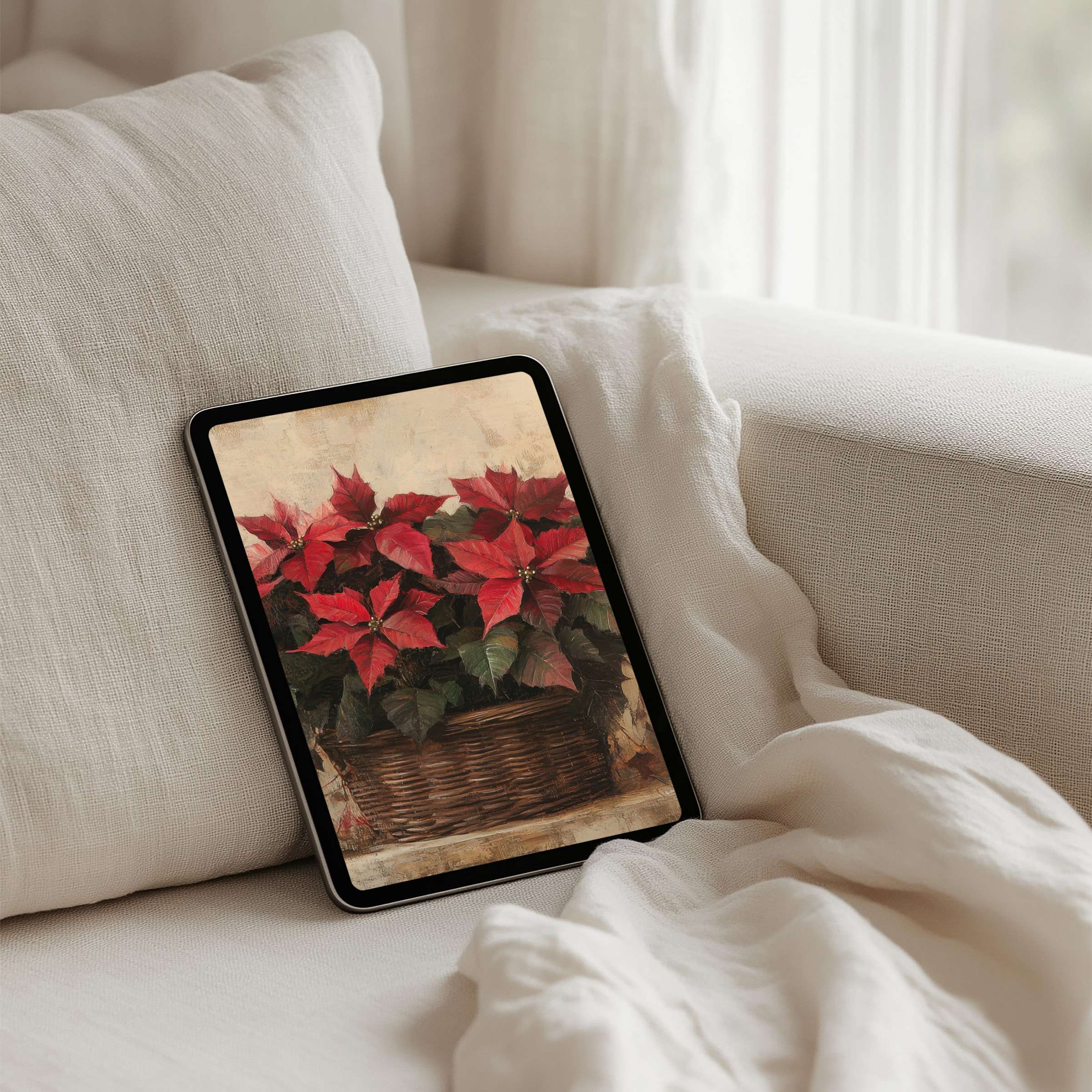 Elegant poinsettias iPad background for instant download creates a calming, mindful atmosphere on any tablet including Samsung and Android