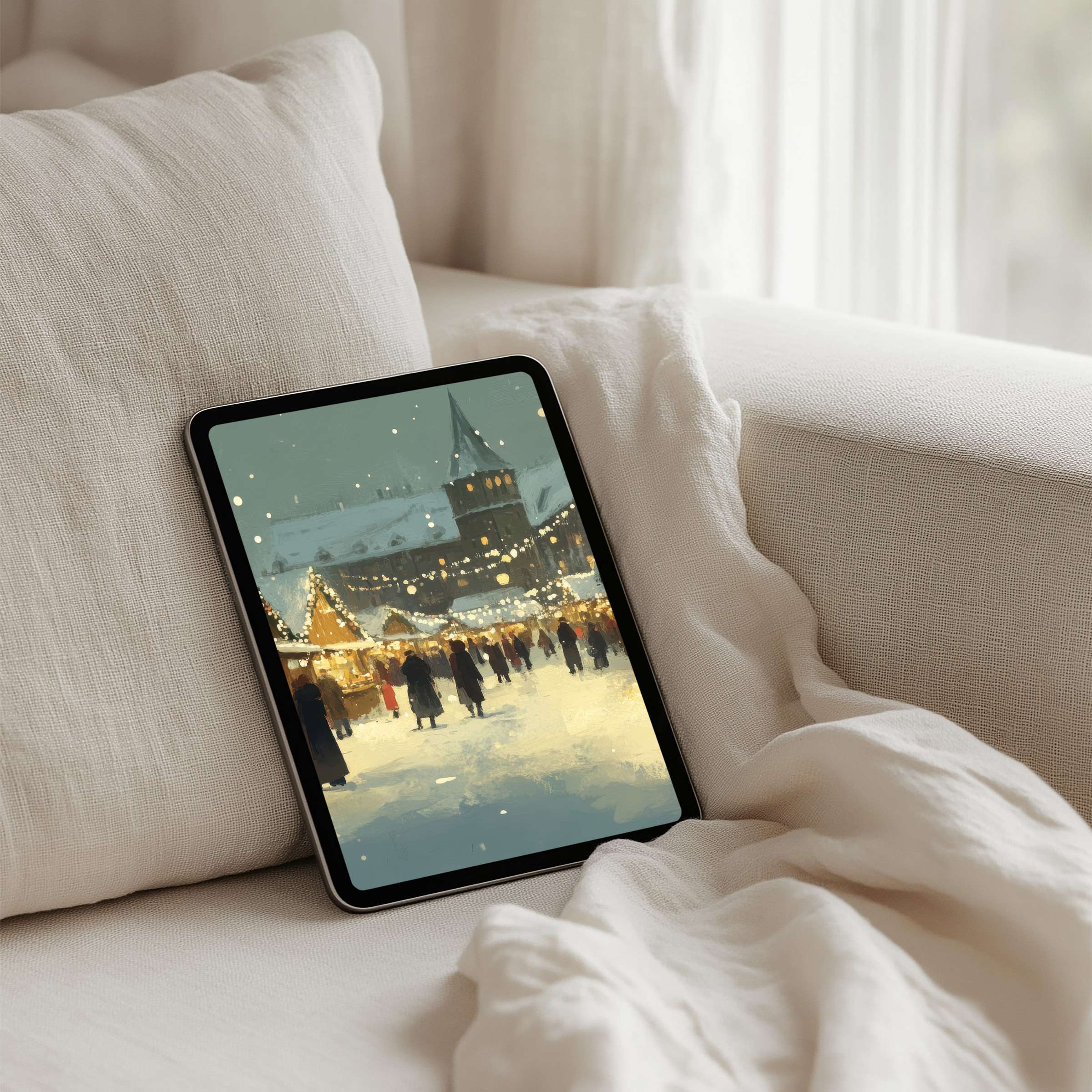 Enchant your space with this elegant winter scene iPad background, perfect for peaceful moments on any tablet, instant download