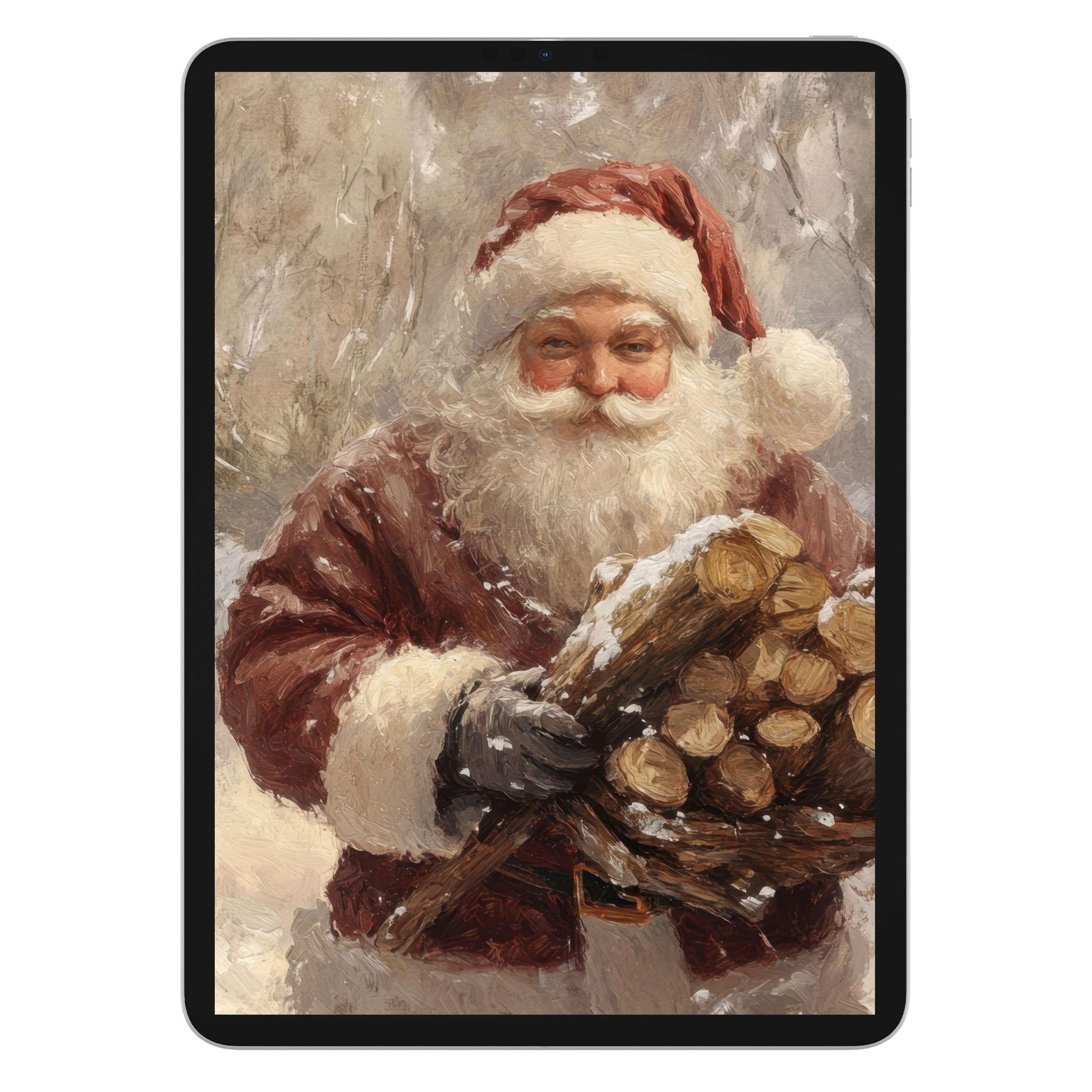 Snowy Santa art brings festive warmth to this christmas iPad wallpaper digital download perfect for tablet backgrounds
