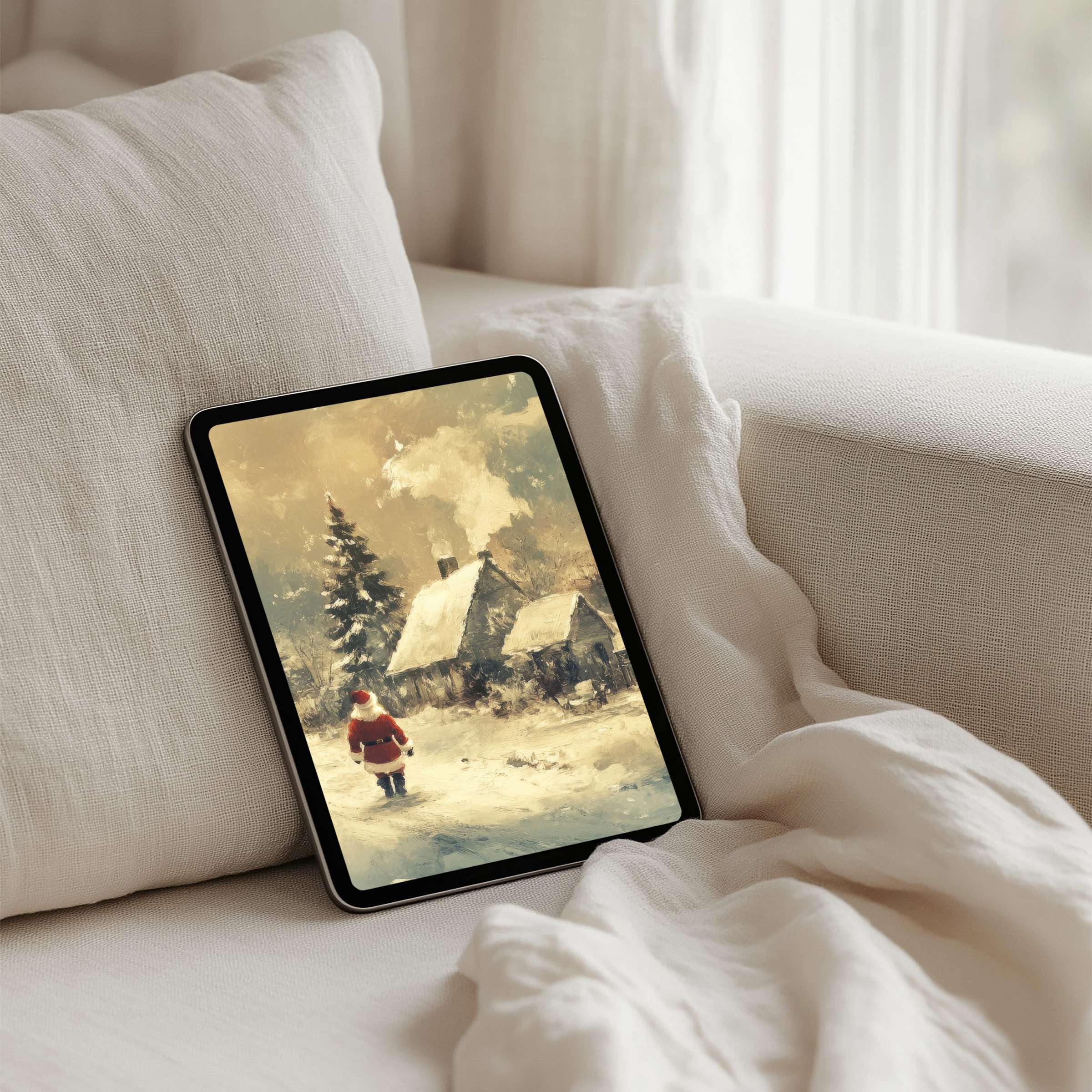 Cozy winter scene on iPad background evokes calm and elegance instant download for tablet users seeking mindful inspiration