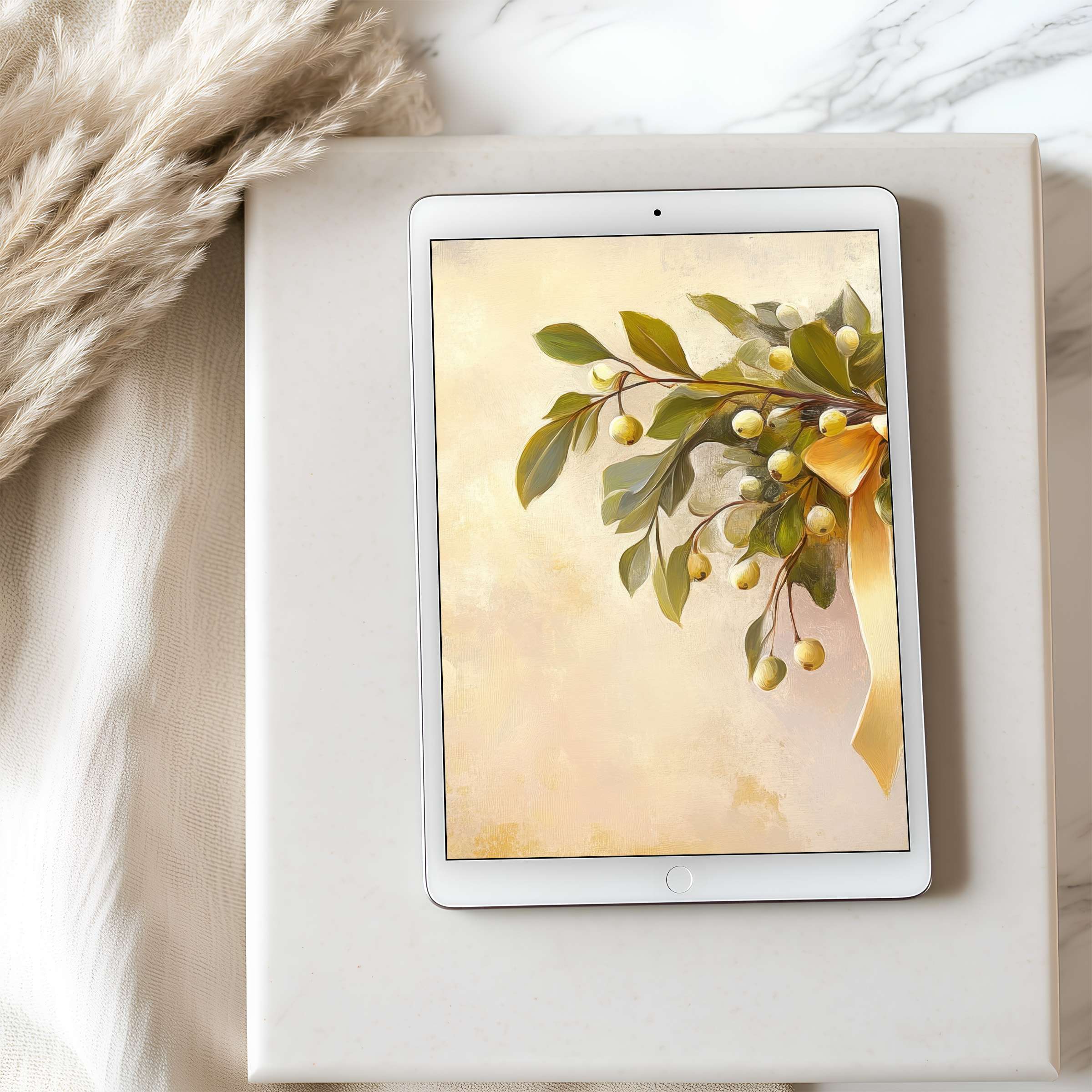 Elegant botanical tablet wallpaper in high resolution for iPad and Android tablets evokes calm and sustainability with digital download