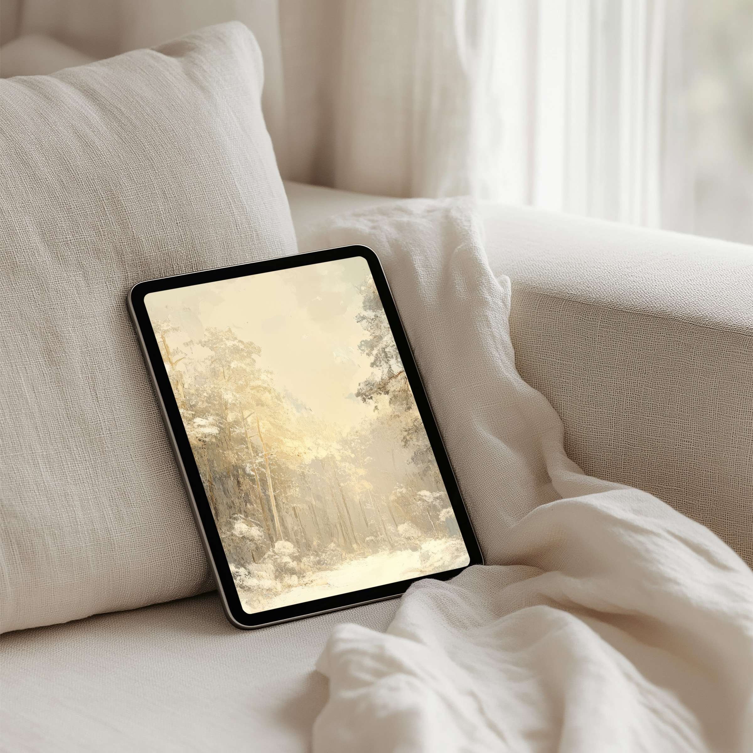 Calming iPad background in soft neutral tones offers instant download for any tablet, adding elegance and inspiration to your space