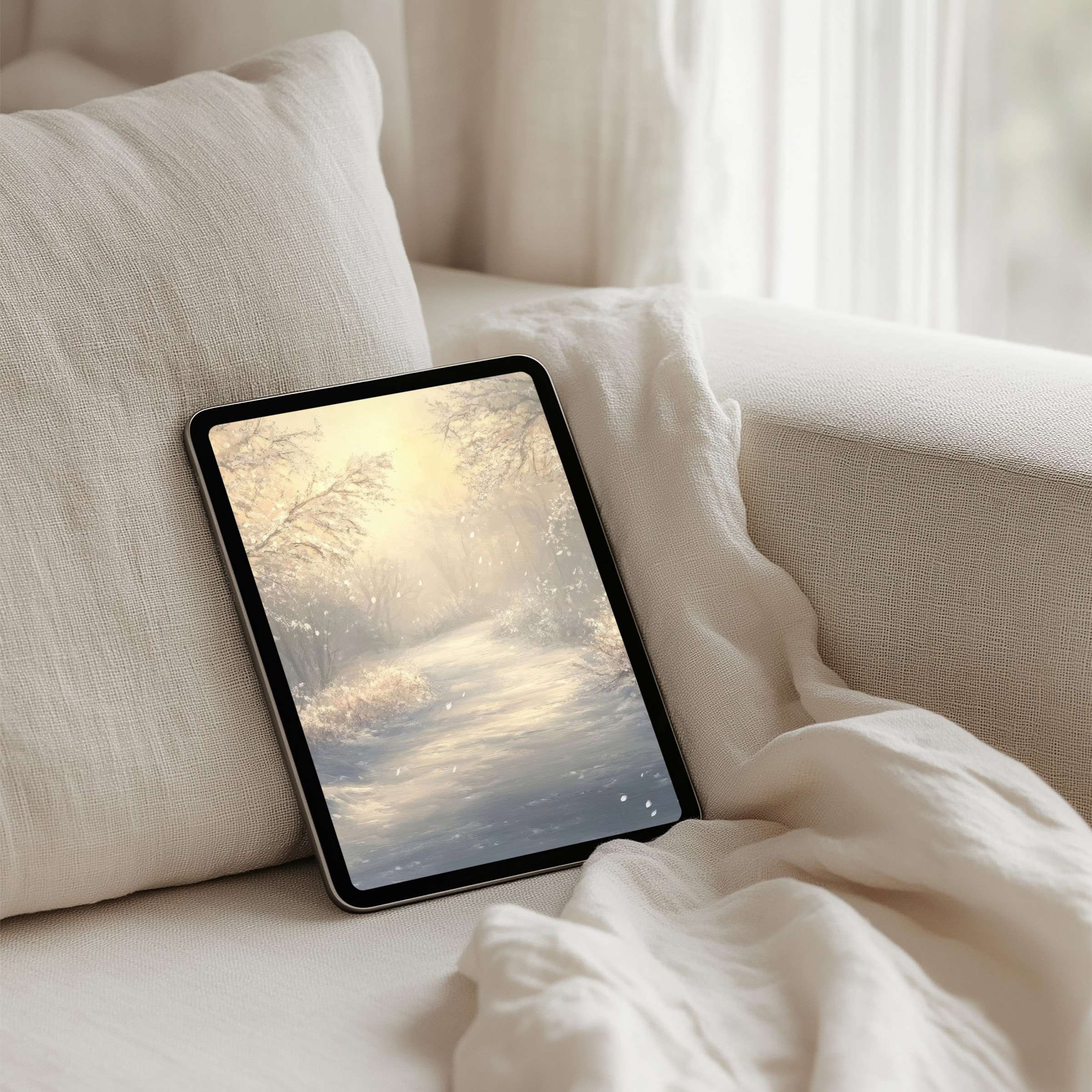 Elegant winter scene iPad background for serene inspiration instant download compatible with iPad Samsung Android tablets
