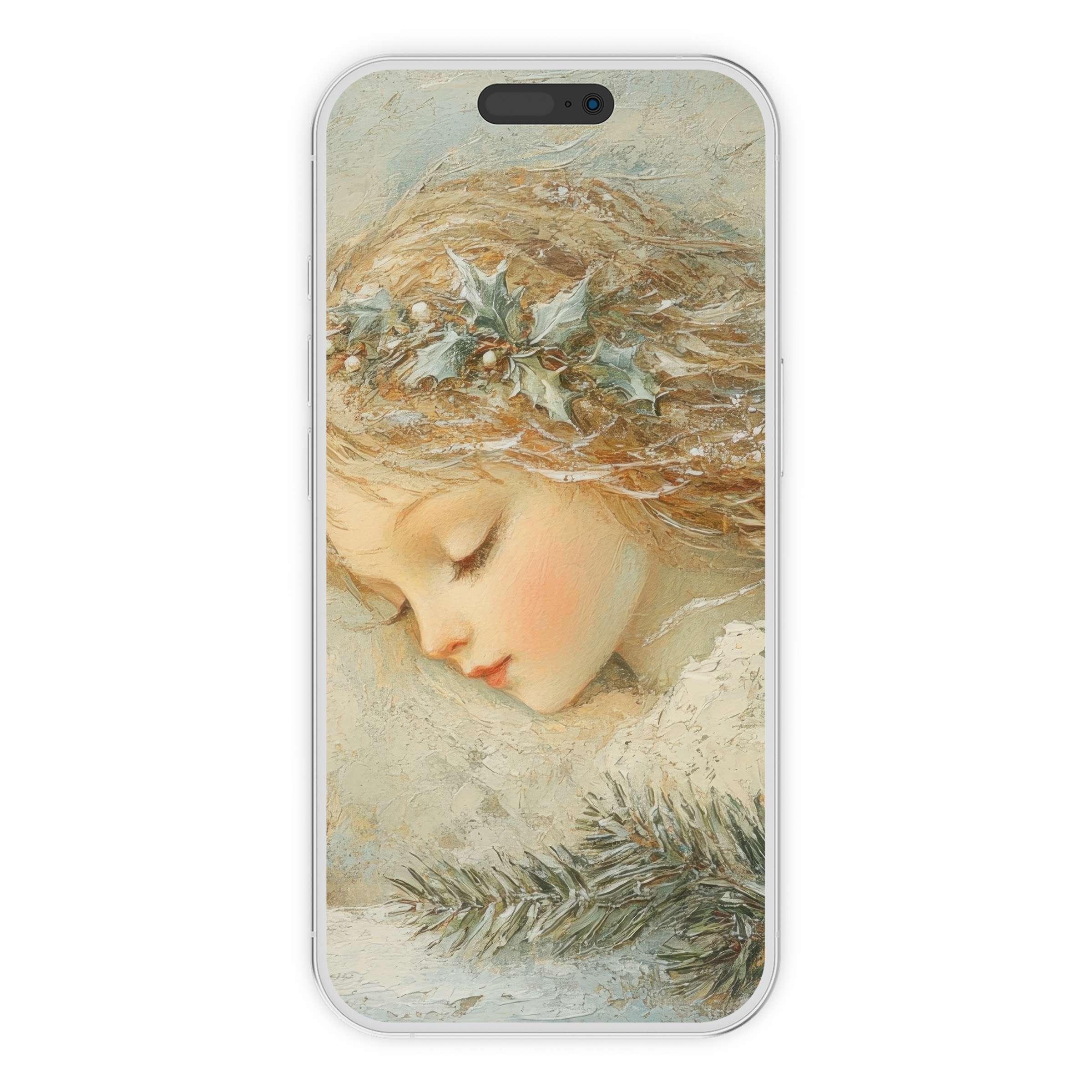Elegant christmas iPhone wallpaper with serene pastel hues, enhancing phone background aesthetics, ideal digital download for all devices