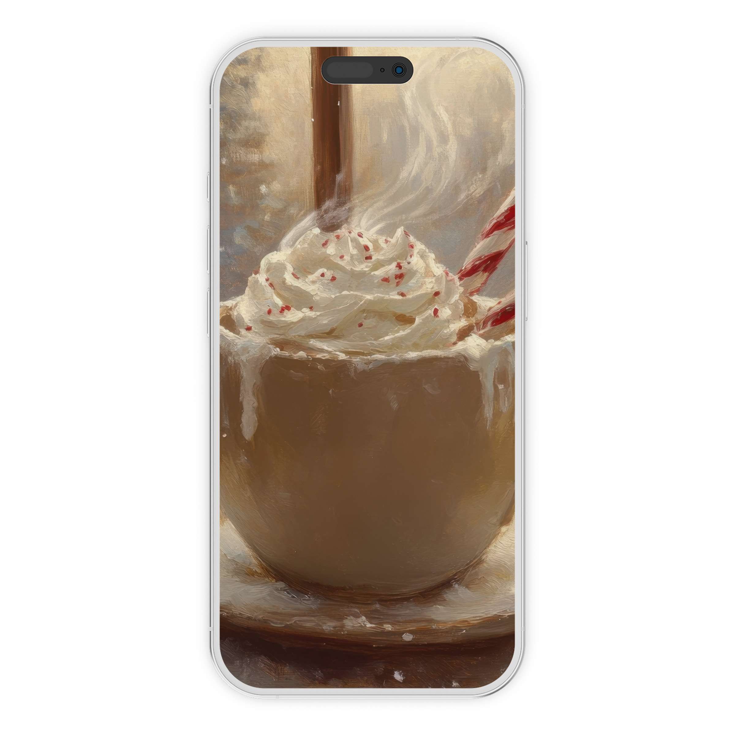 Warm holiday vibes with this calm Christmas iPhone wallpaper featuring a whipped cream cocoa phone background digital download suitable for Android