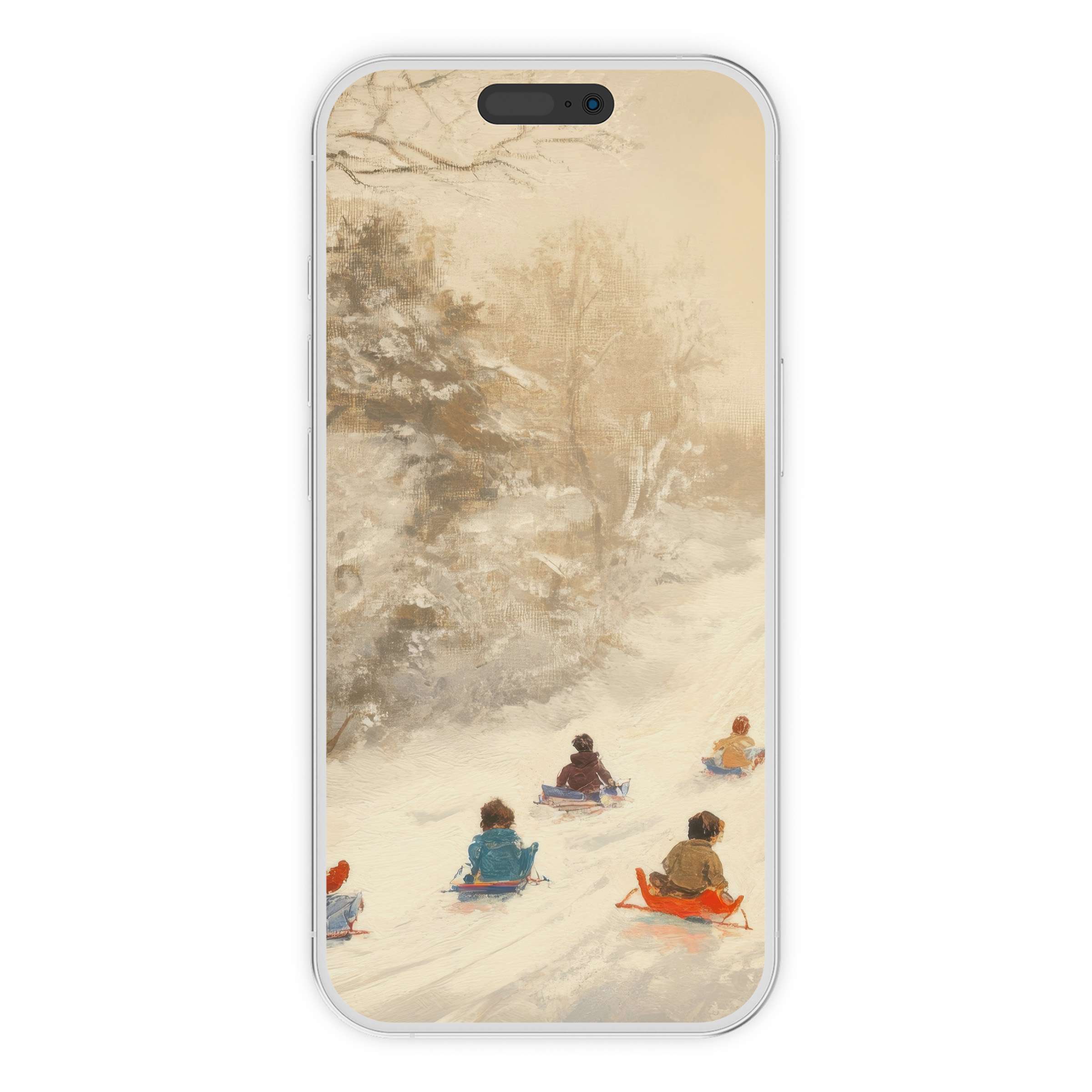 Vintage-inspired digital download christmas iPhone wallpaper with serene snowy landscape, perfect phone background for calm aesthetics