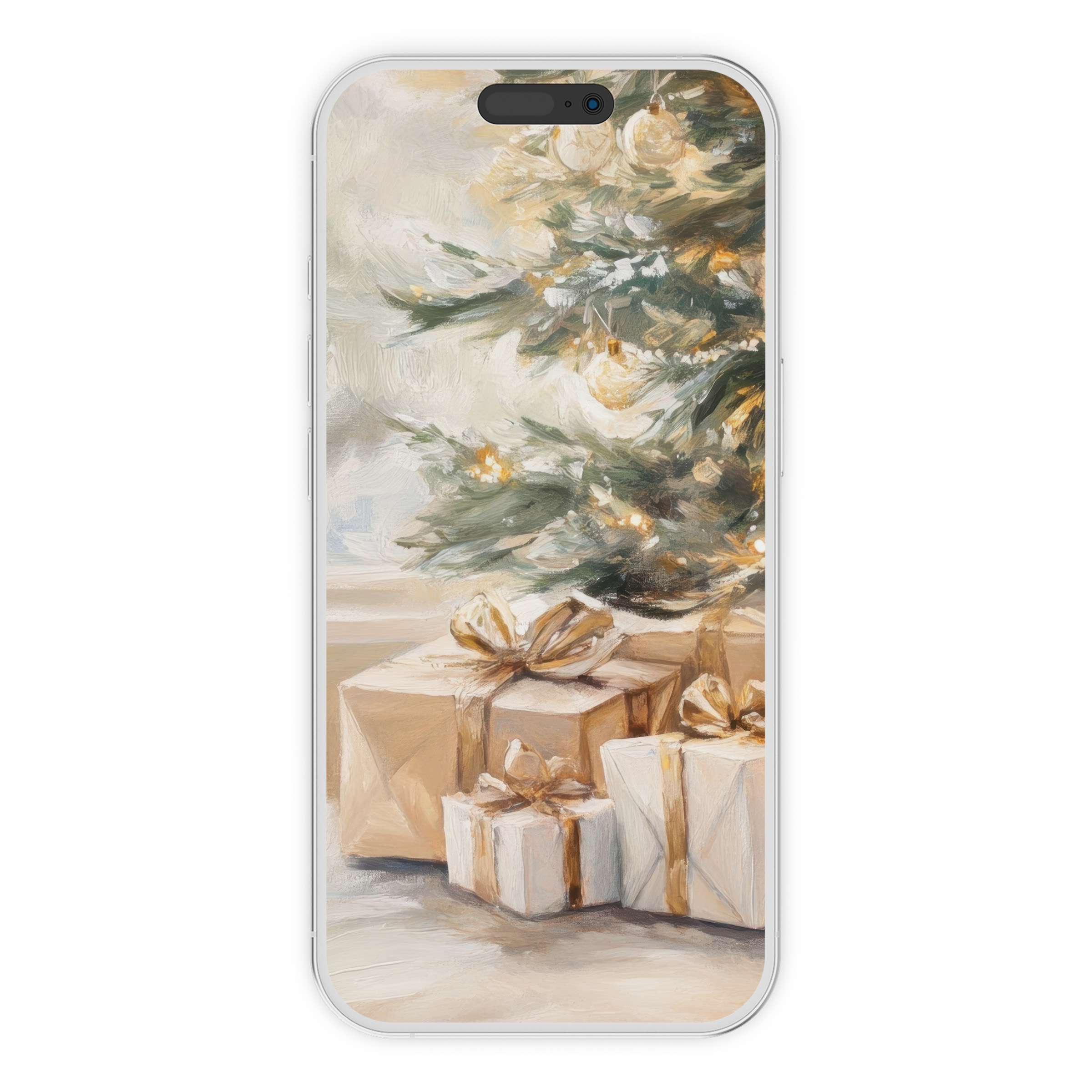 Elegant christmas iPhone wallpaper with soft brushstrokes, enhancing phone background's warmth and charm, perfect digital download for all