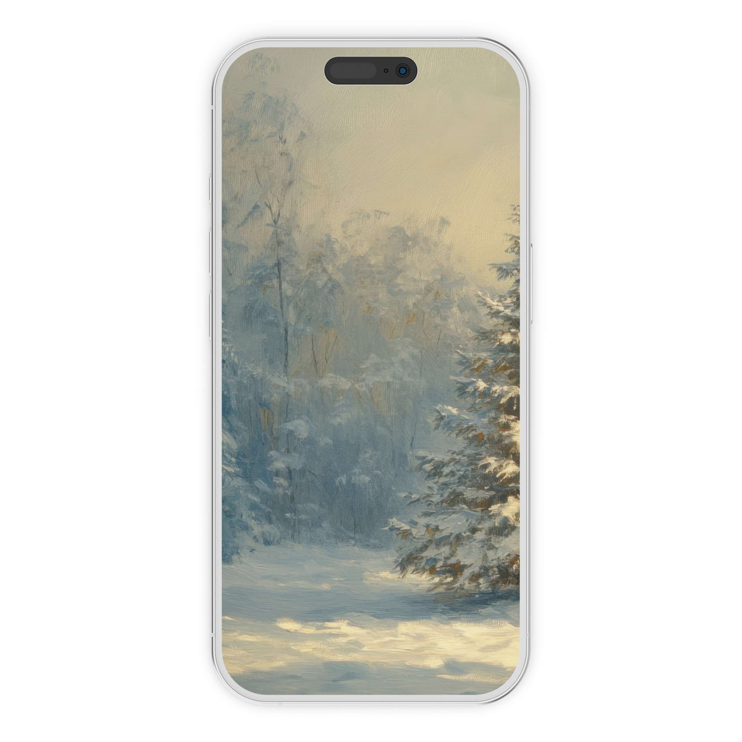 Serene christmas iPhone wallpaper featuring a winter forest in soft hues evokes calm elegance perfect for phone background digital download