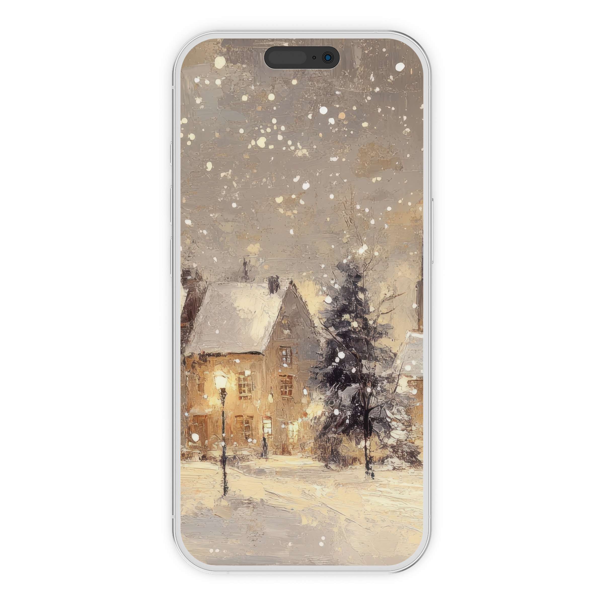 Elegant christmas iPhone wallpaper with snowy village scene offers tranquility and style as a digital download for phone background