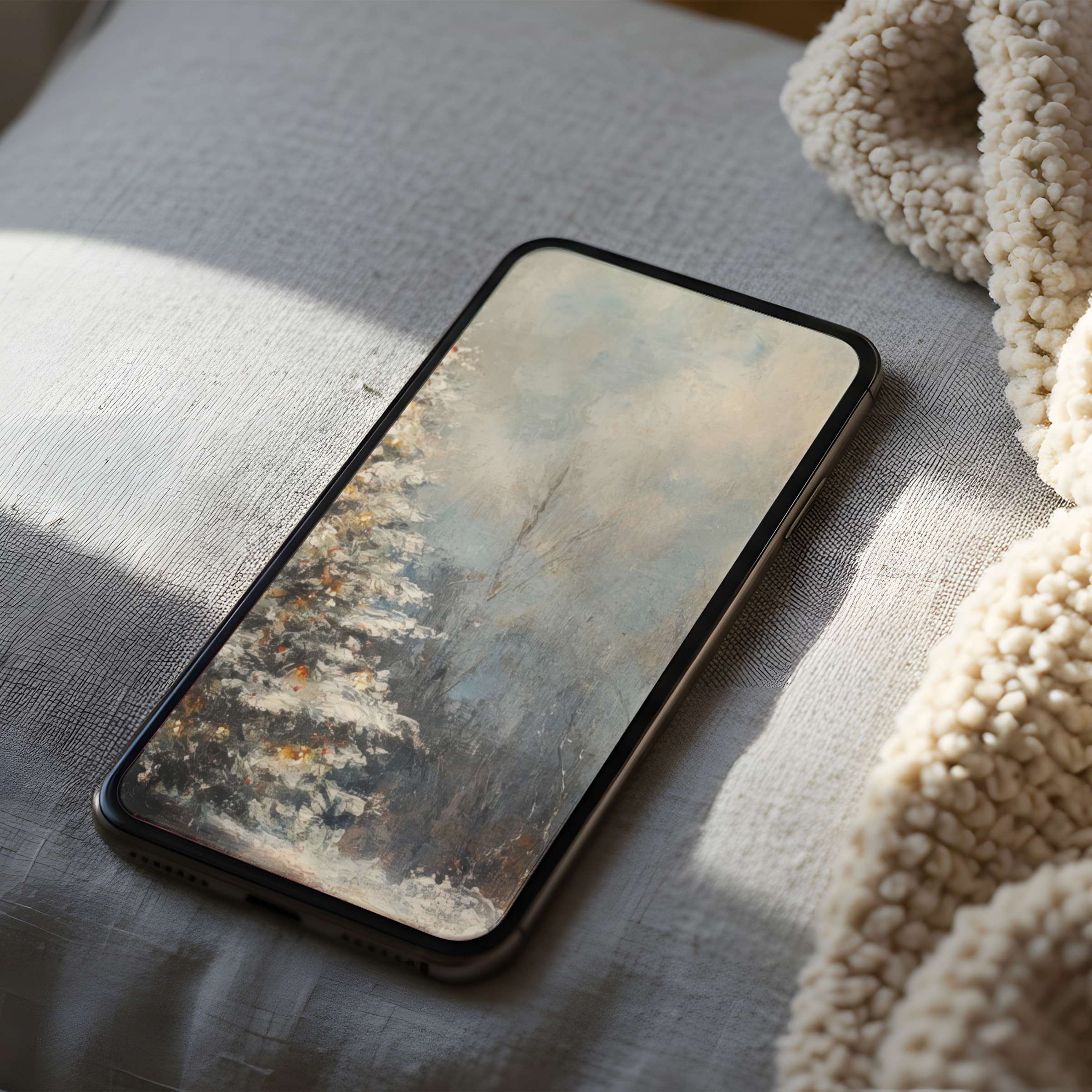 Elegant phone wallpaper featuring serene winter landscape in soft hues perfect for iPhone and android high resolution digital download