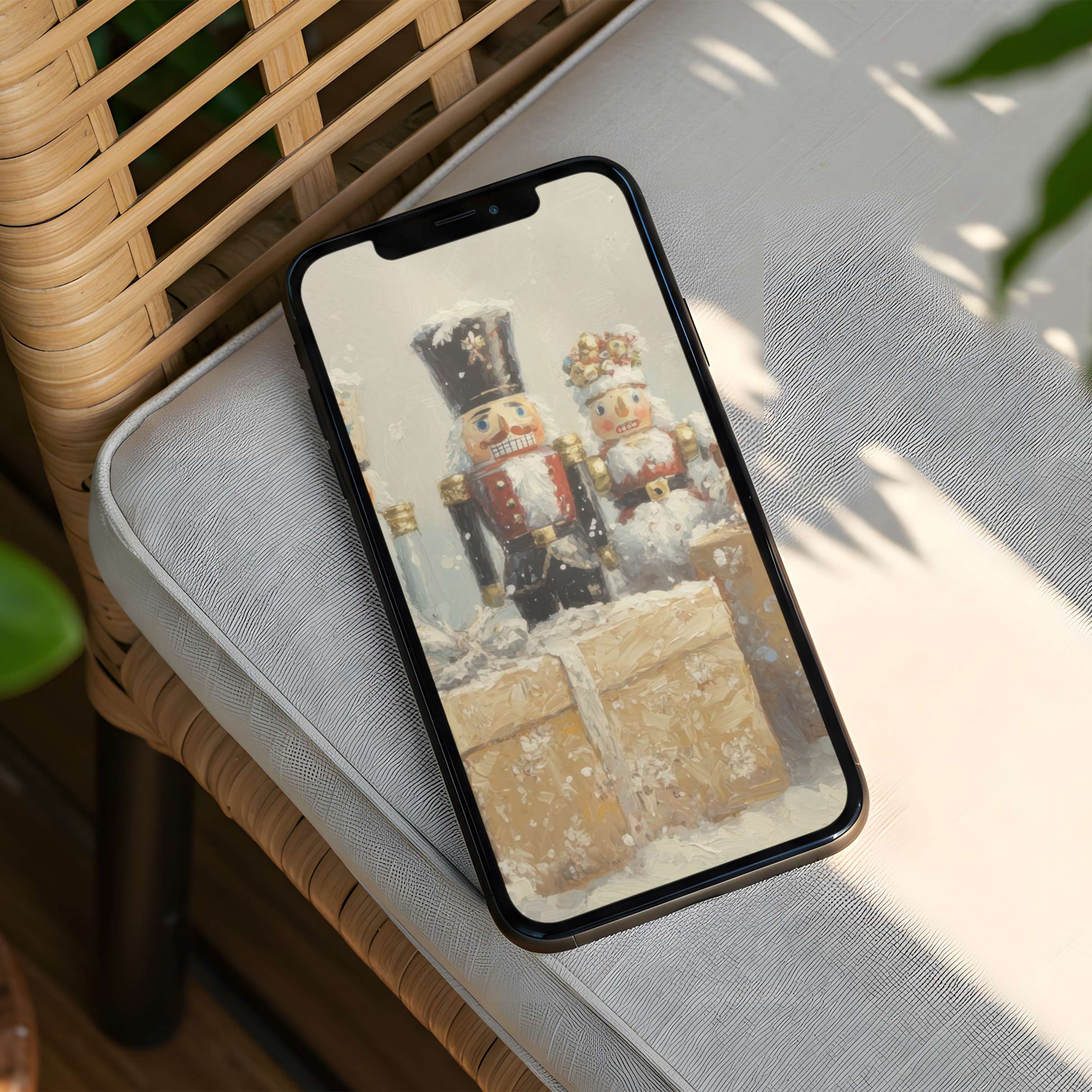 Elegant iPhone background with nutcracker art evokes calm and mindfulness perfect for instant download on your phone