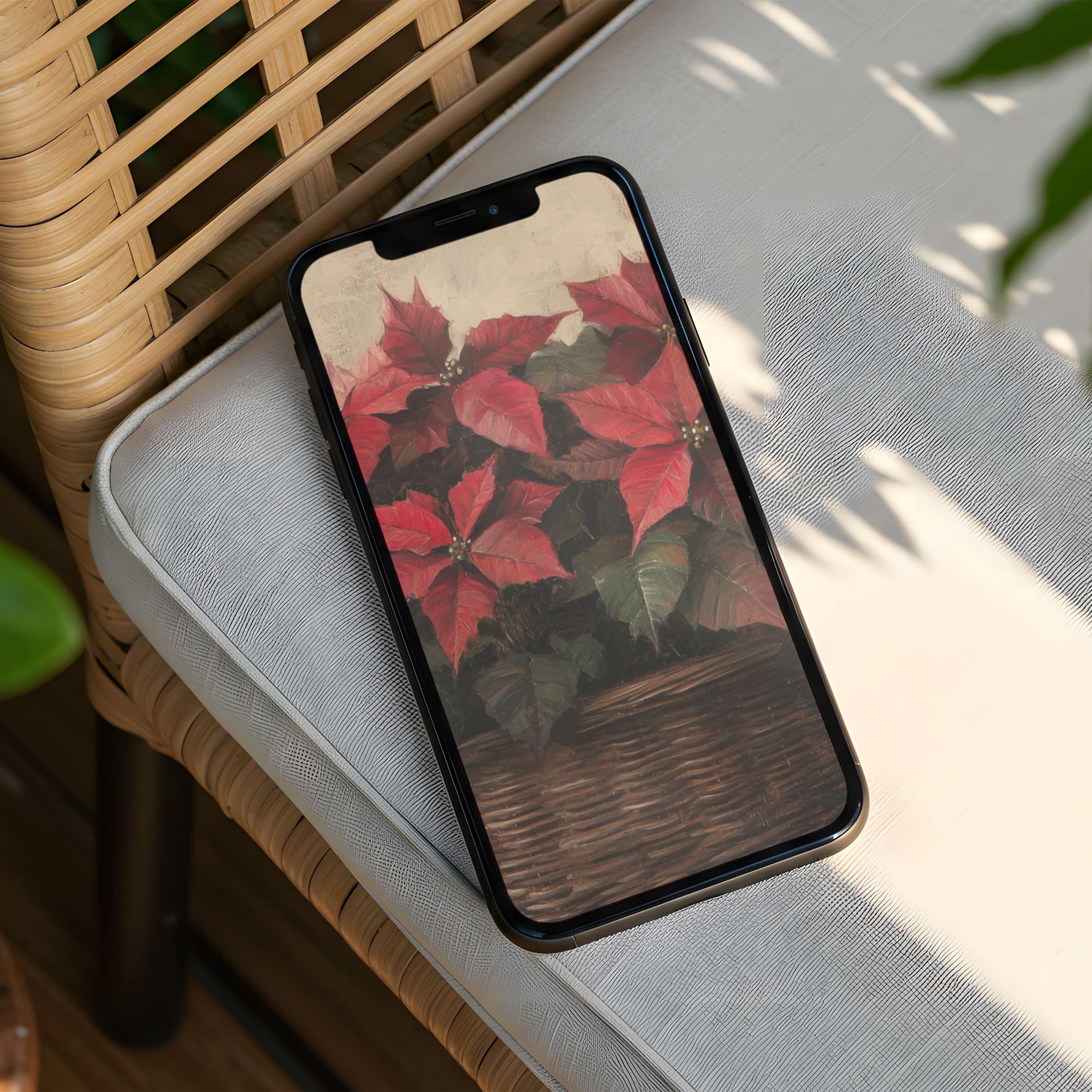Elegant poinsettia art iPhone background for instant download offering calm and inspiration fits both iPhone and Android phones