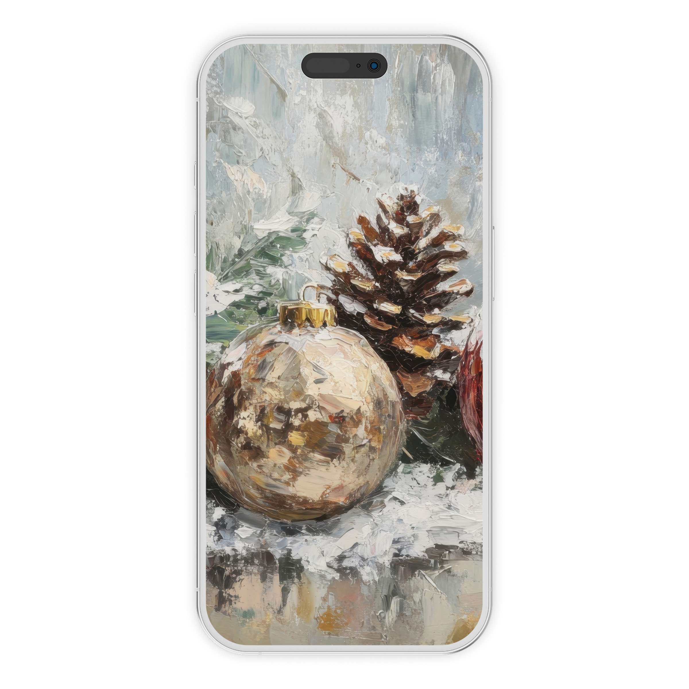 Elegant christmas iPhone wallpaper featuring a serene pinecone and ornament scene, perfect digital download for inspiring phone backgrounds