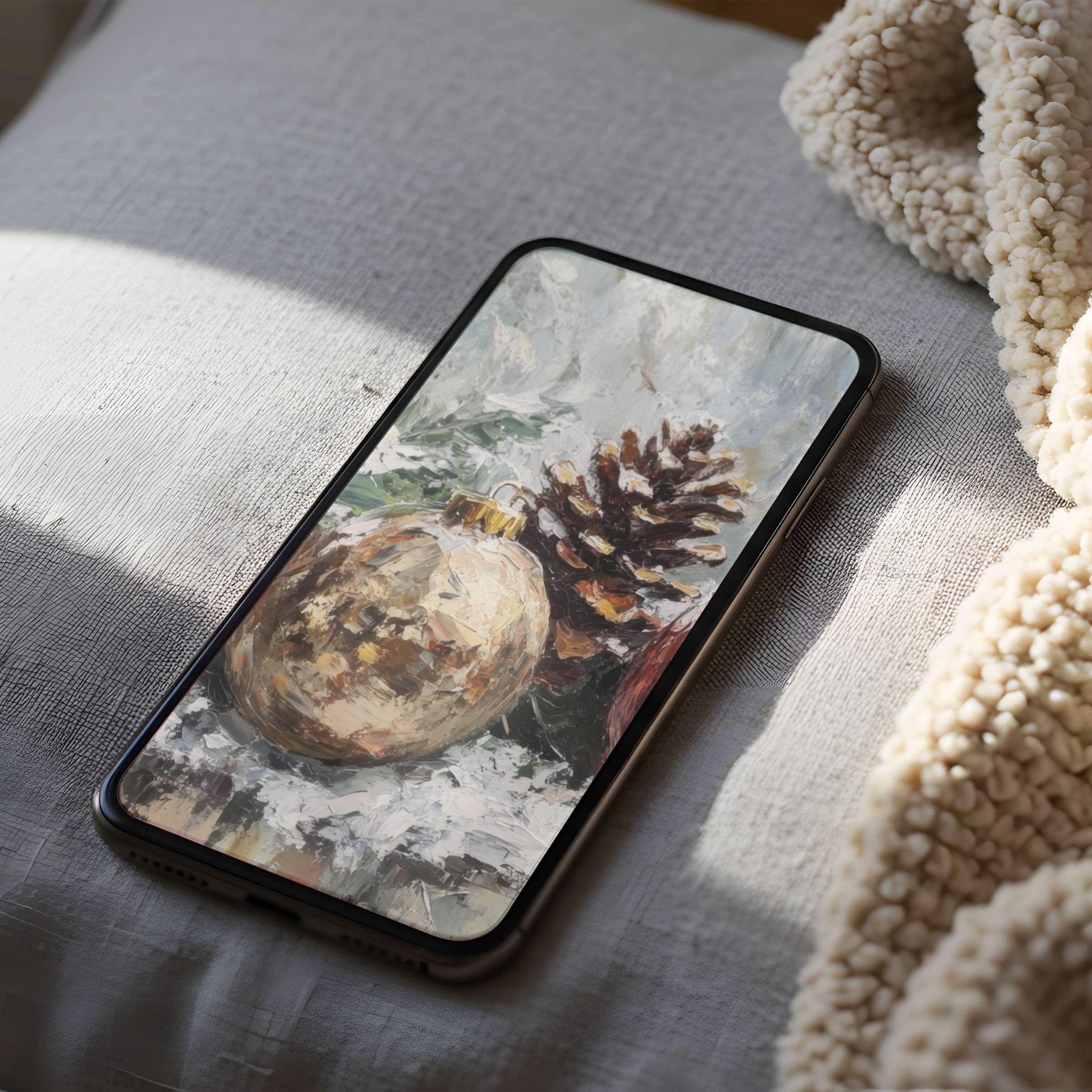 Elegant phone wallpaper with high resolution pinecone and ornament design, perfect for digital download on iPhone or Android devices