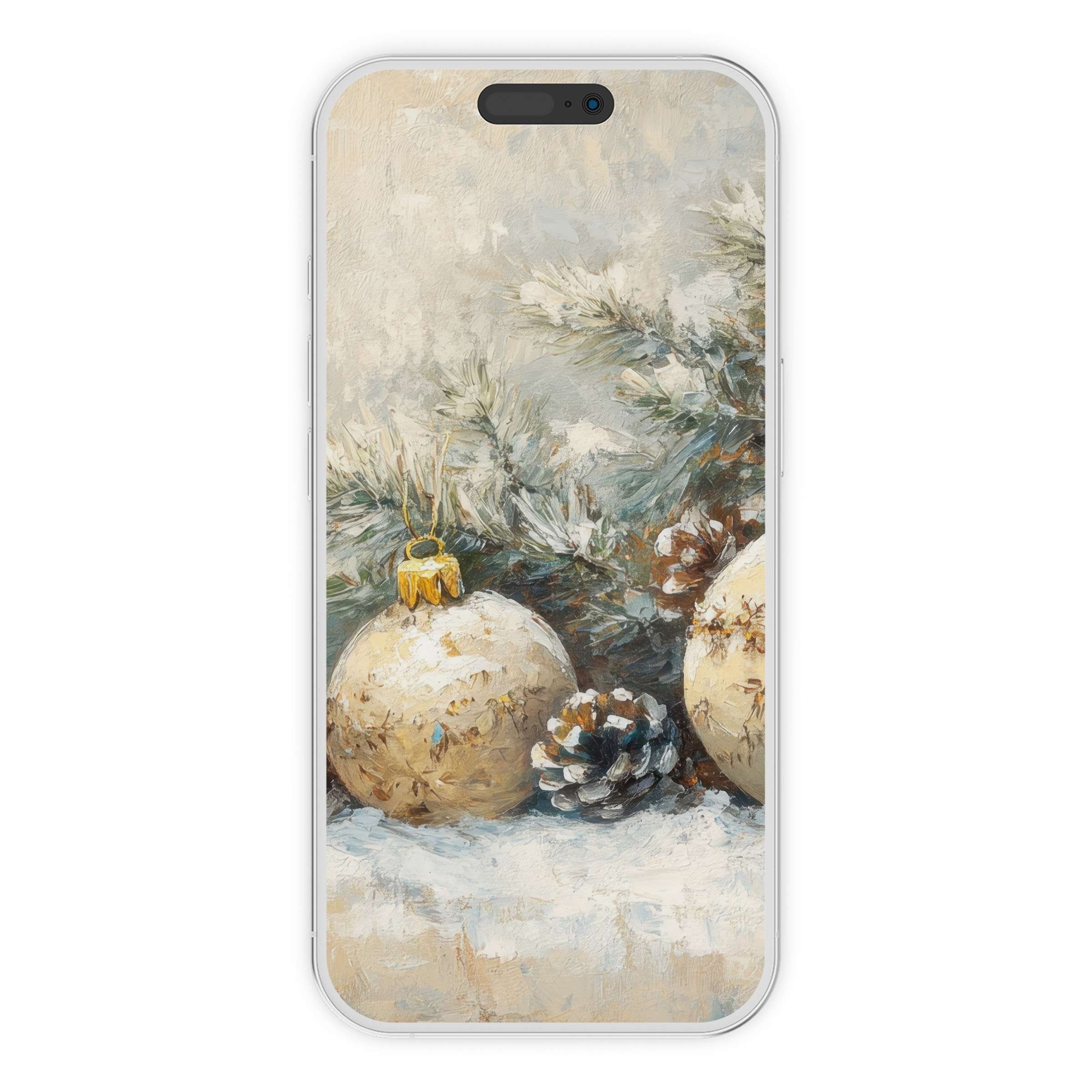 Elegant christmas iPhone wallpaper with artistic pine and ornament background offers a serene digital download for all phone models