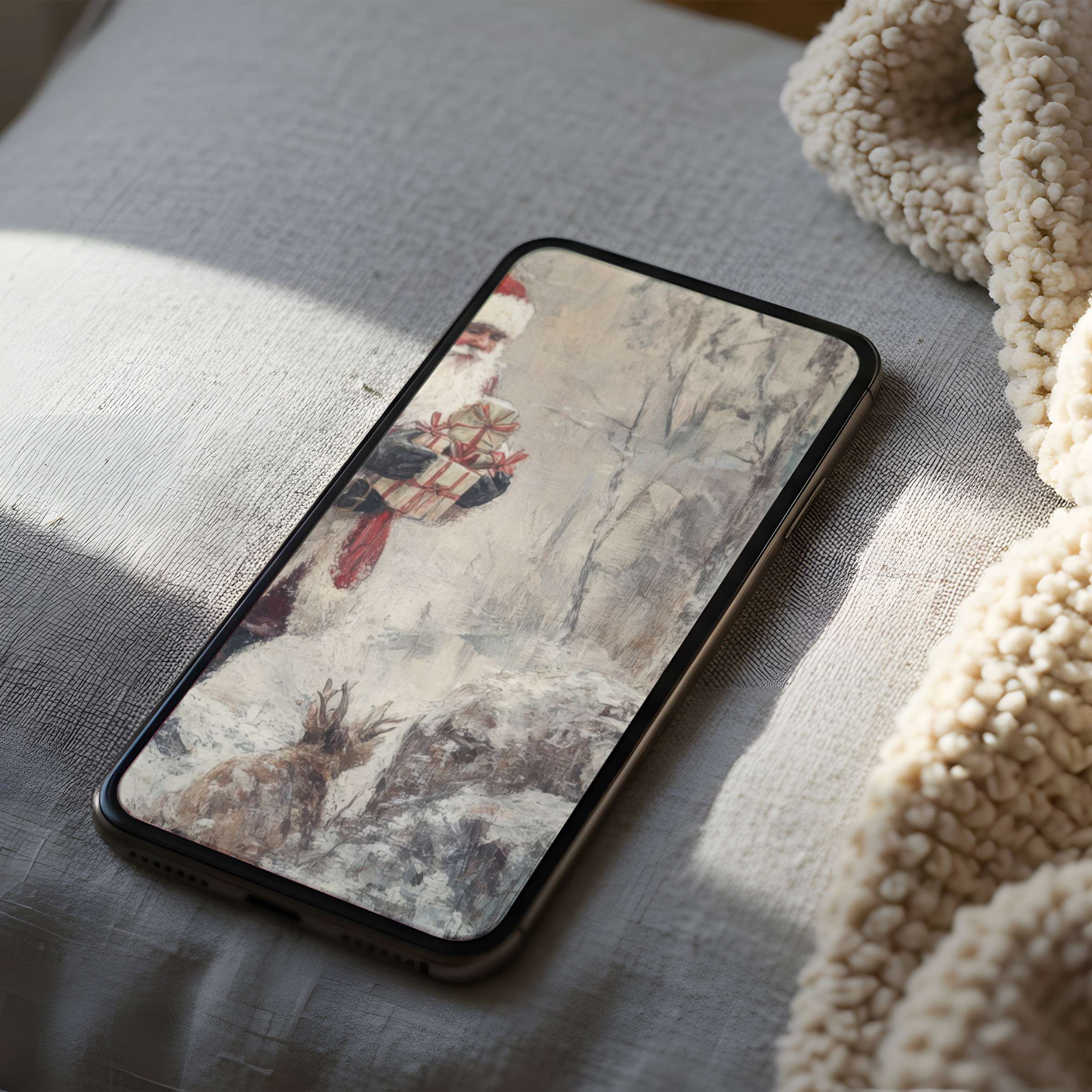 Elegant winter scene phone wallpaper showcasing a snowy forest with a festive motif perfect for high resolution iPhone or Android download