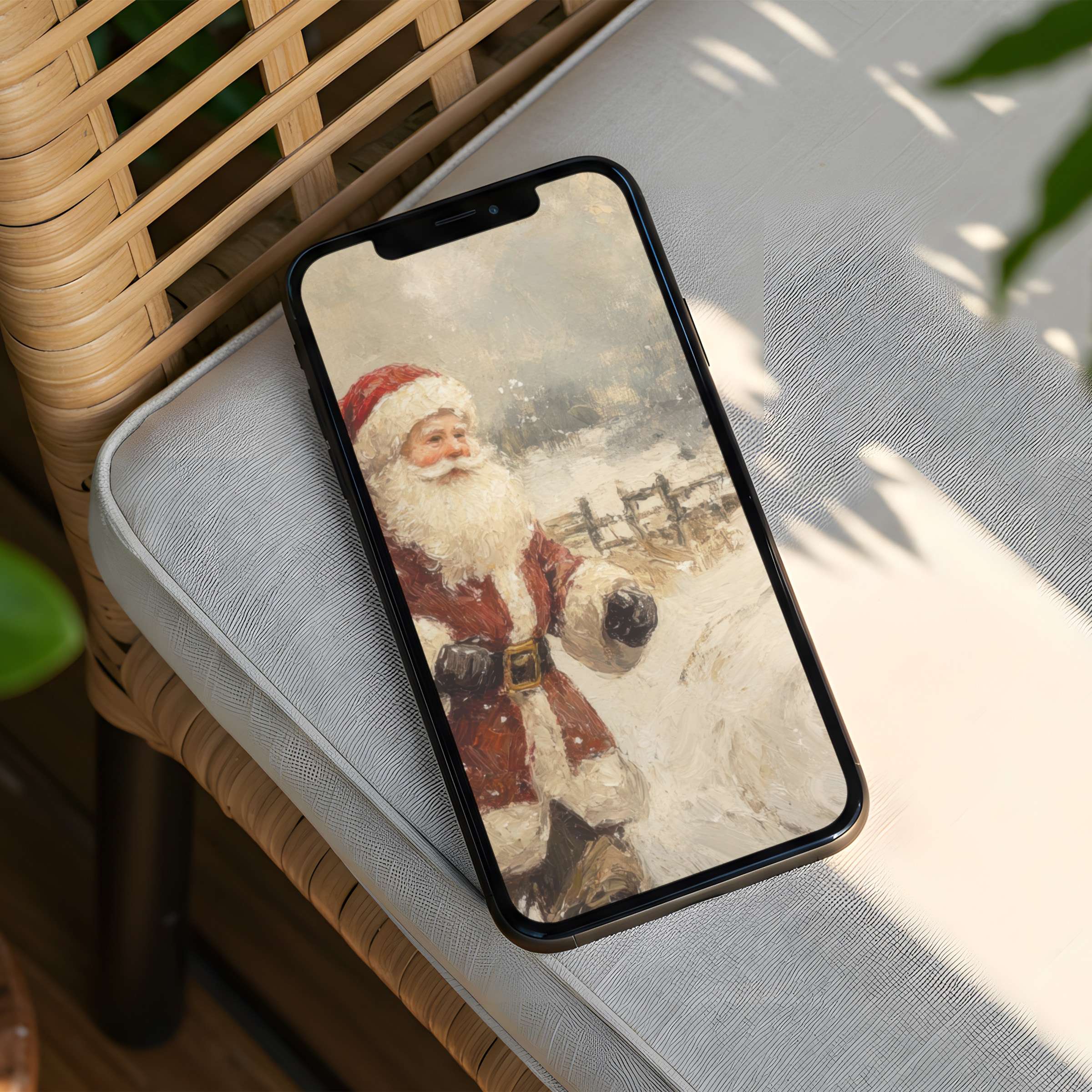 Vintage Santa Claus iPhone background offers instant download for a timeless phone aesthetic evoking calm and festive inspiration