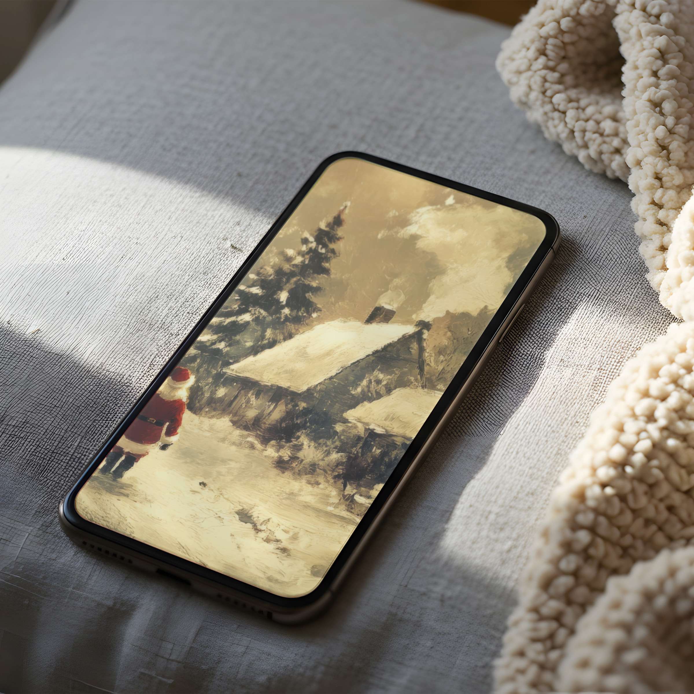Cozy winter scene phone wallpaper with subtle browns and whites offers calm elegance for iPhone and android high-resolution digital download