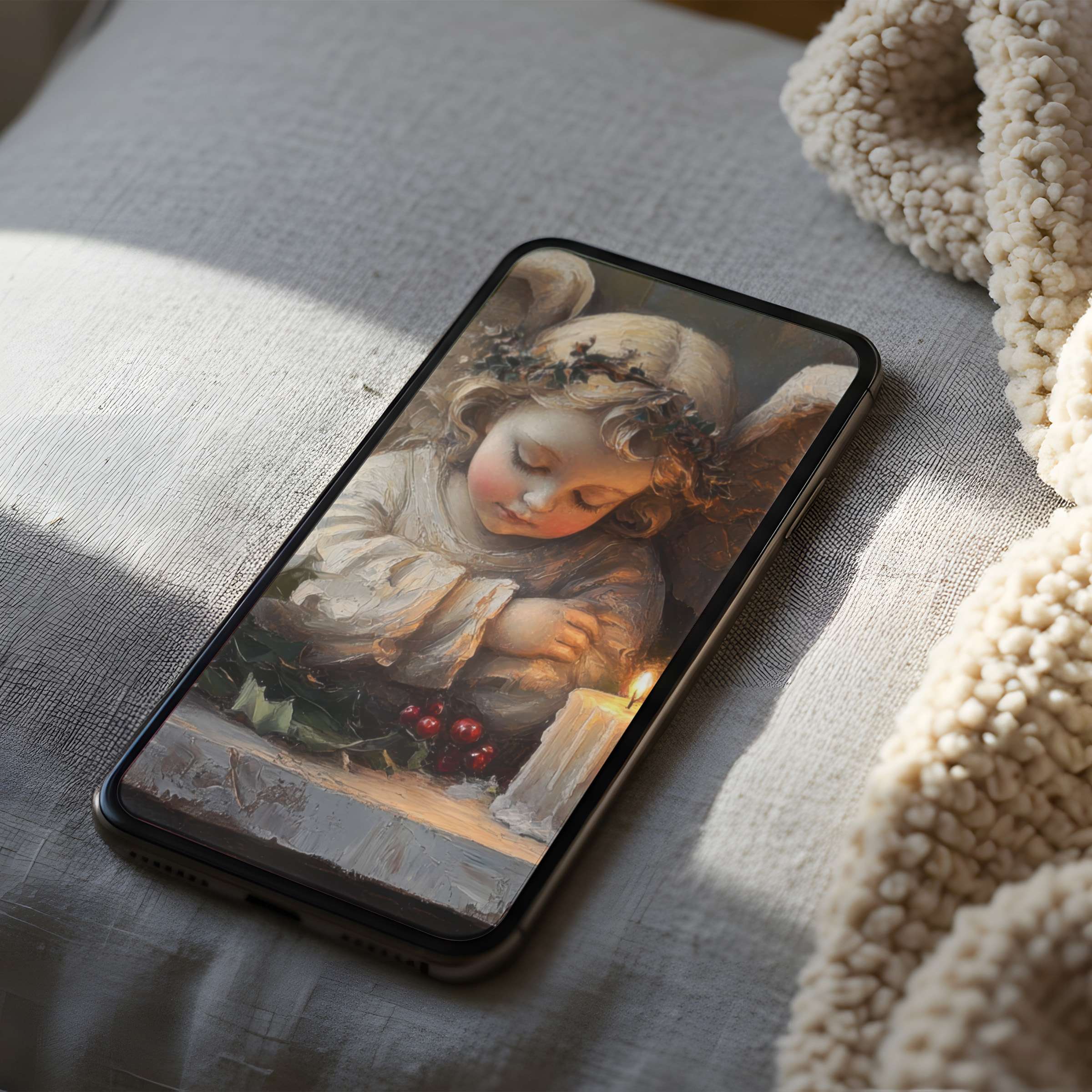 Elegant angel-themed phone wallpaper in high resolution, offering calm beauty and inspiration for iPhone and Android digital download