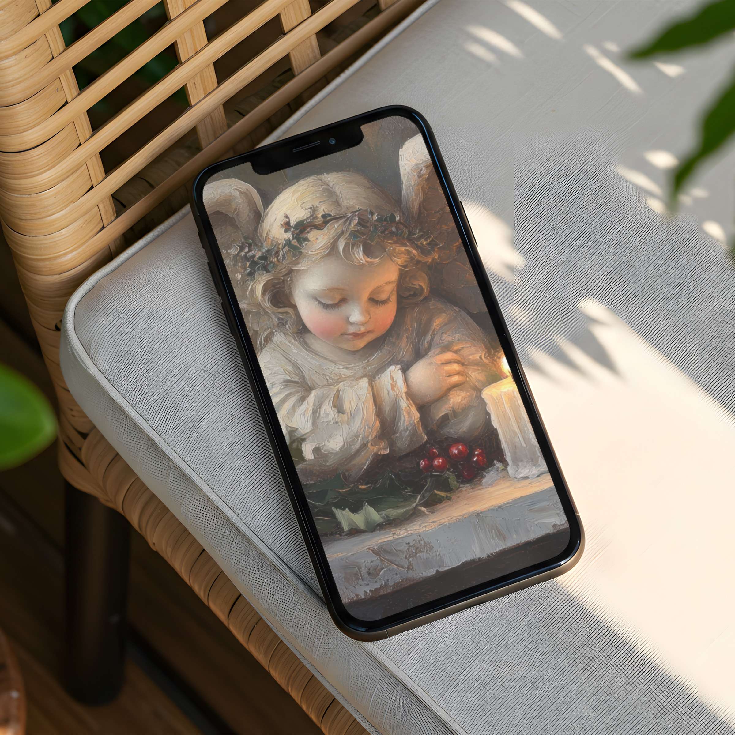 Elegant angelic art iPhone background evokes calm and inspiration on your phone with instant download for design-conscious users