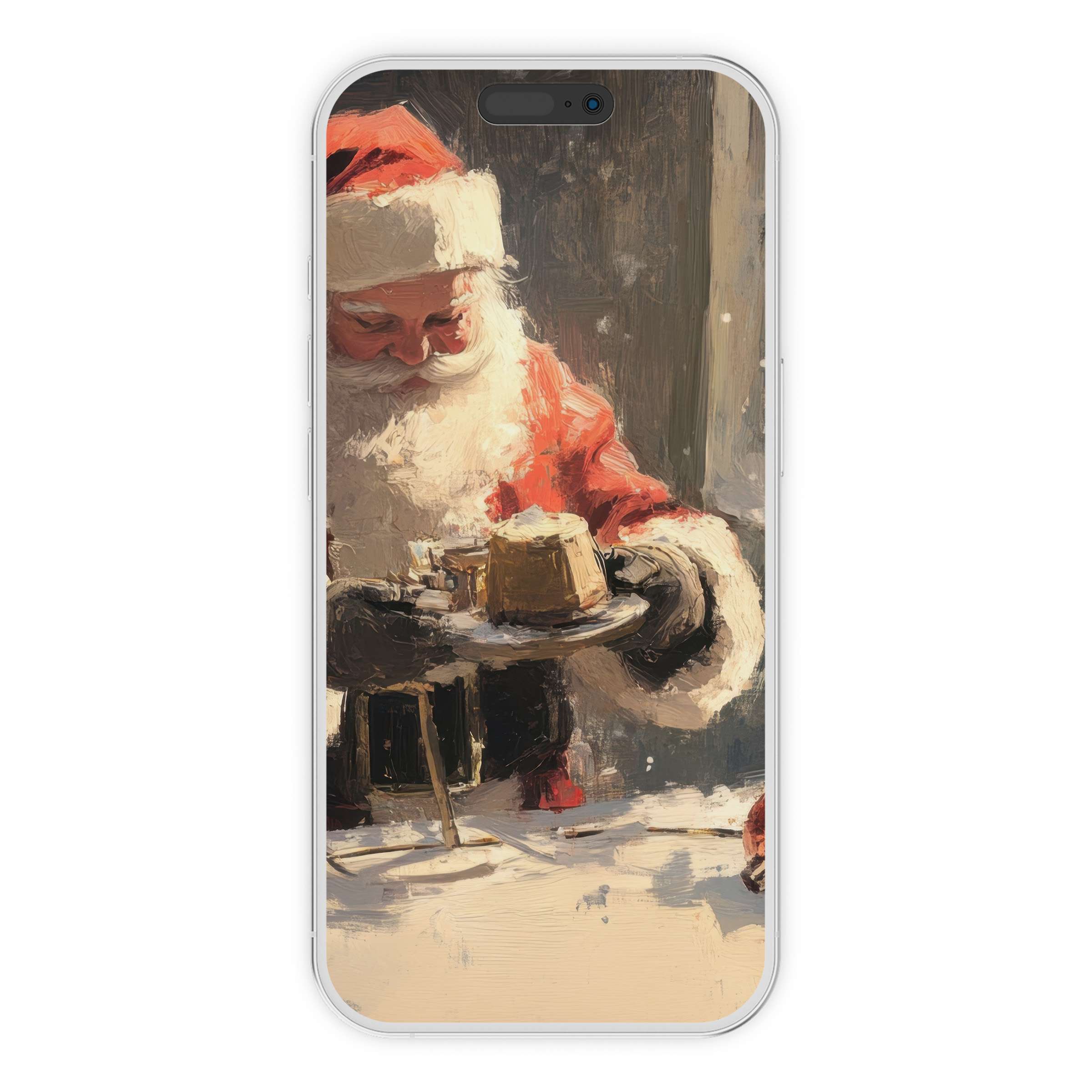 Christmas iPhone wallpaper featuring Santa in an elegant, painterly style offers serene digital download for phone background joy