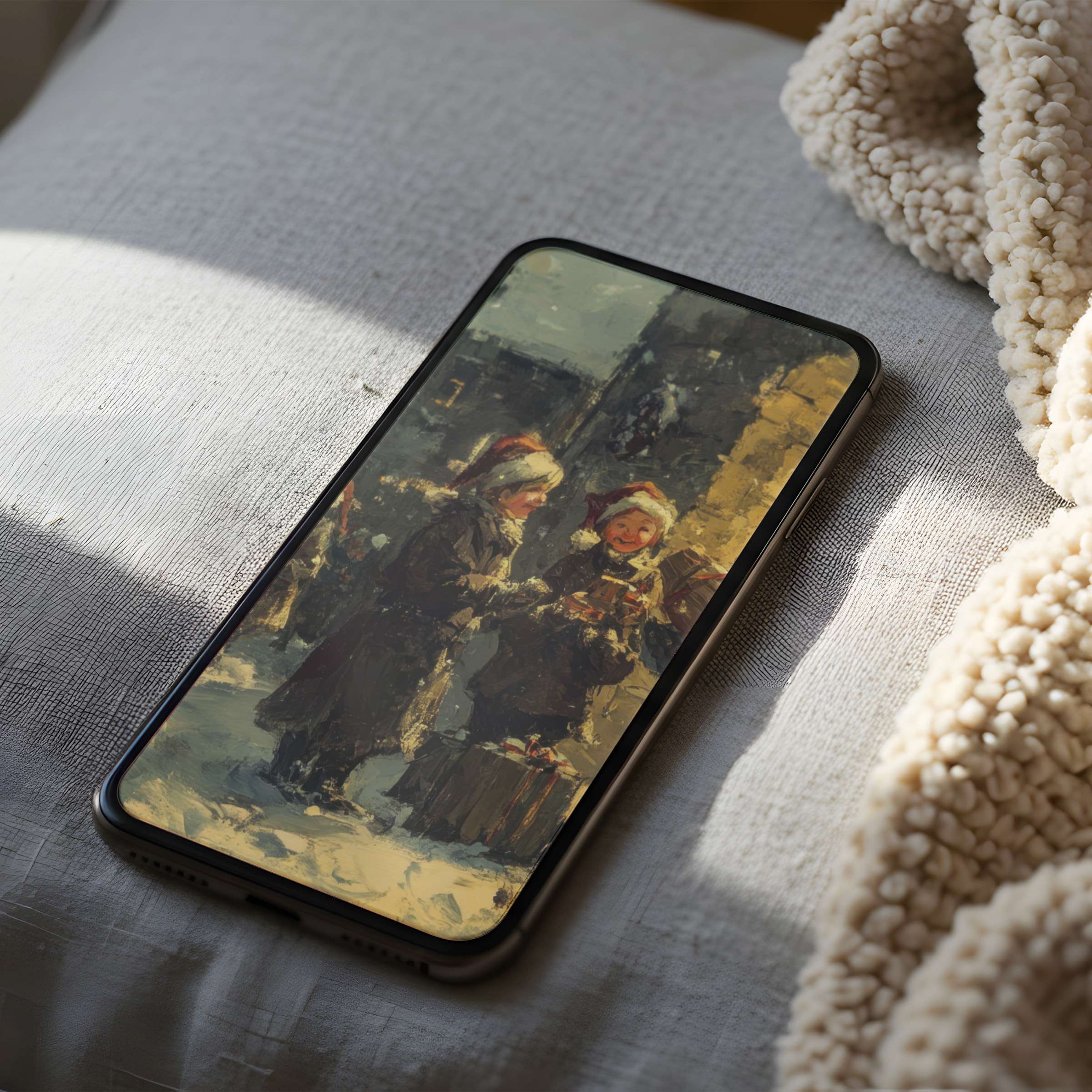 Elegant phone wallpaper featuring vintage winter scene in high resolution for iPhone and Android digital download enhancing tranquility