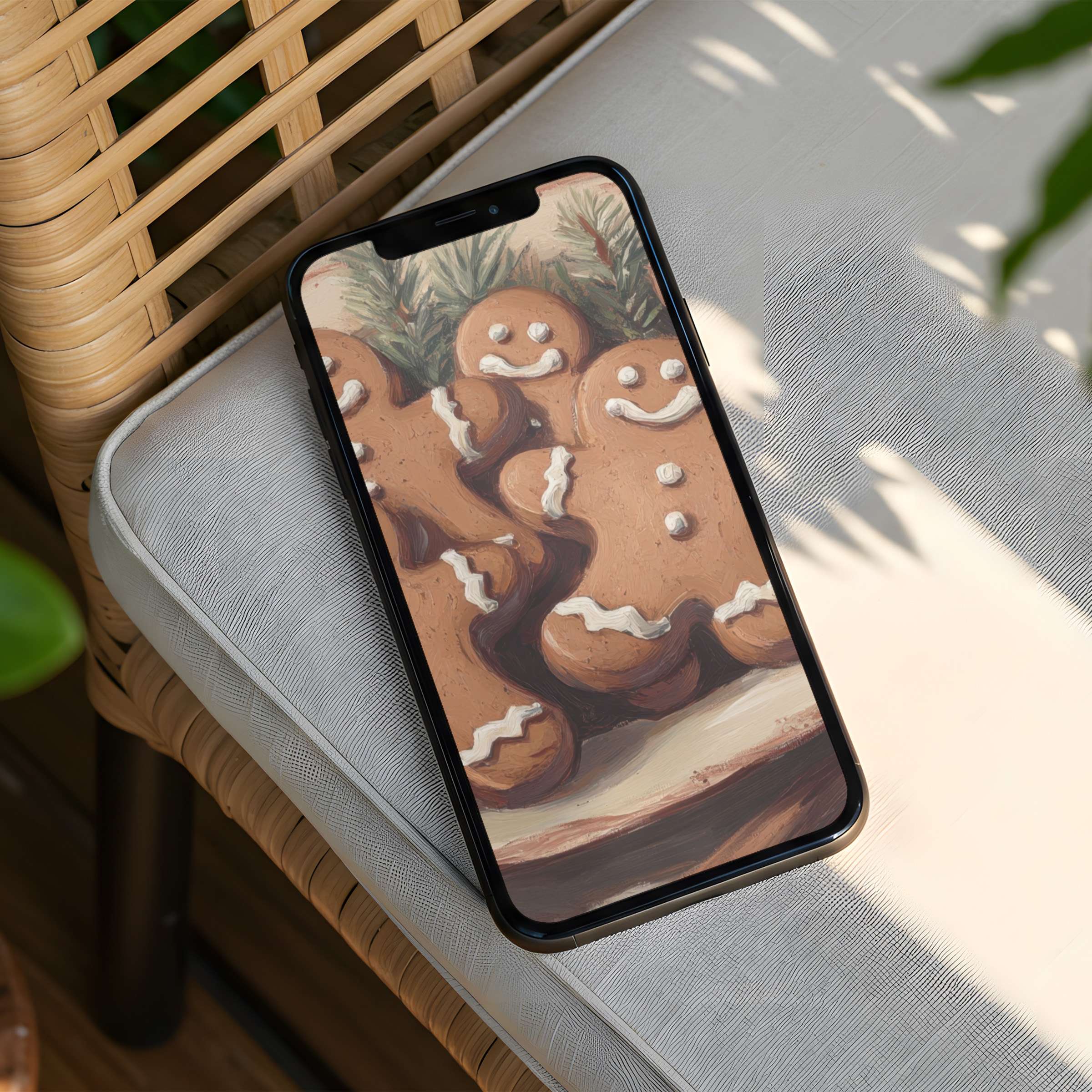 Charming iPhone background with hand-painted gingerbread art evokes warmth and joy perfect for instant download to your phone
