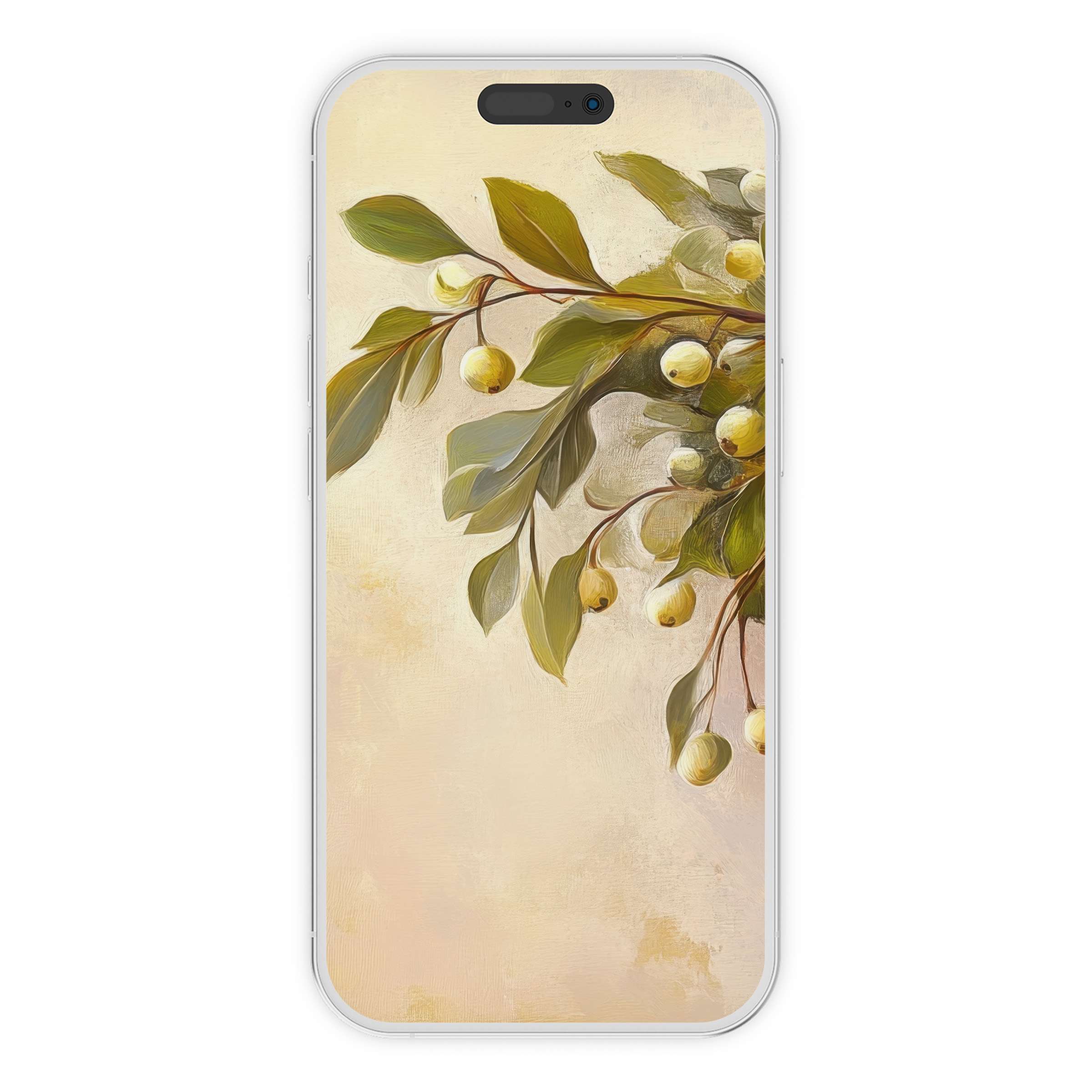 Elegant christmas iPhone wallpaper with soft green foliage on textured background for phone digital download perfect for serene design