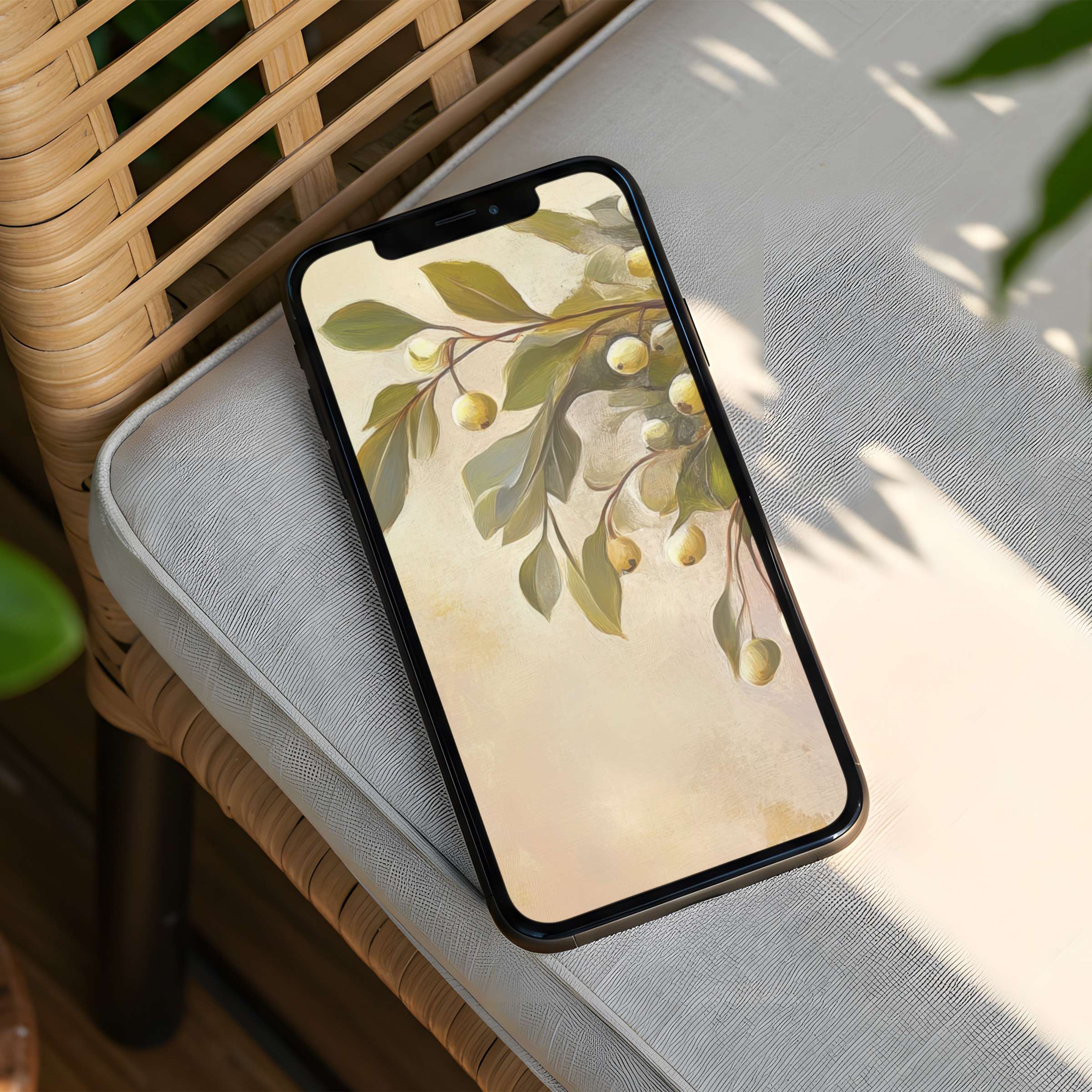 Serene olive branch iPhone background for instant download evokes calm elegance on any phone inspiring mindfulness and beauty