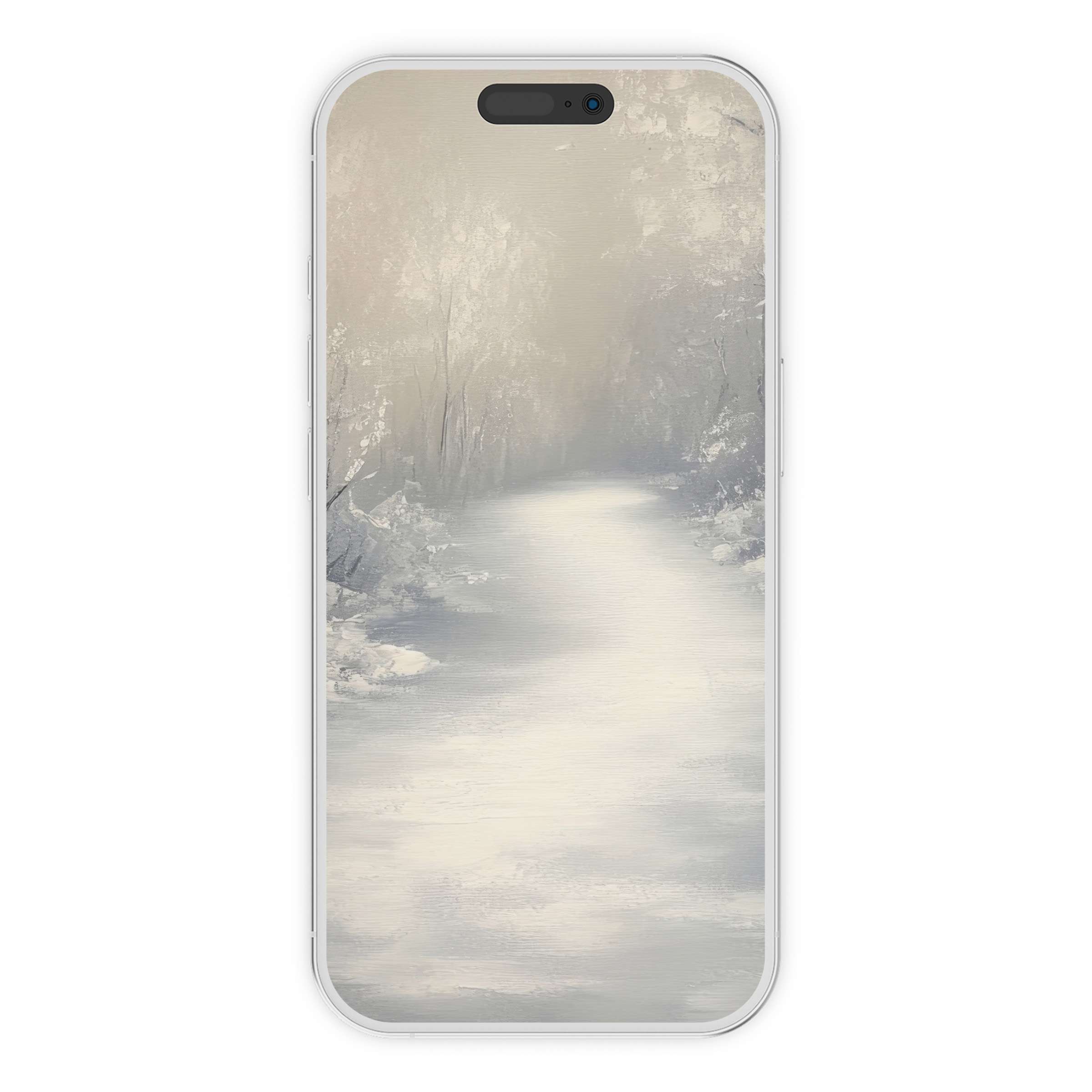 Serene christmas iPhone wallpaper showcasing a peaceful snowy path, ideal for phone background, offering a calming digital download
