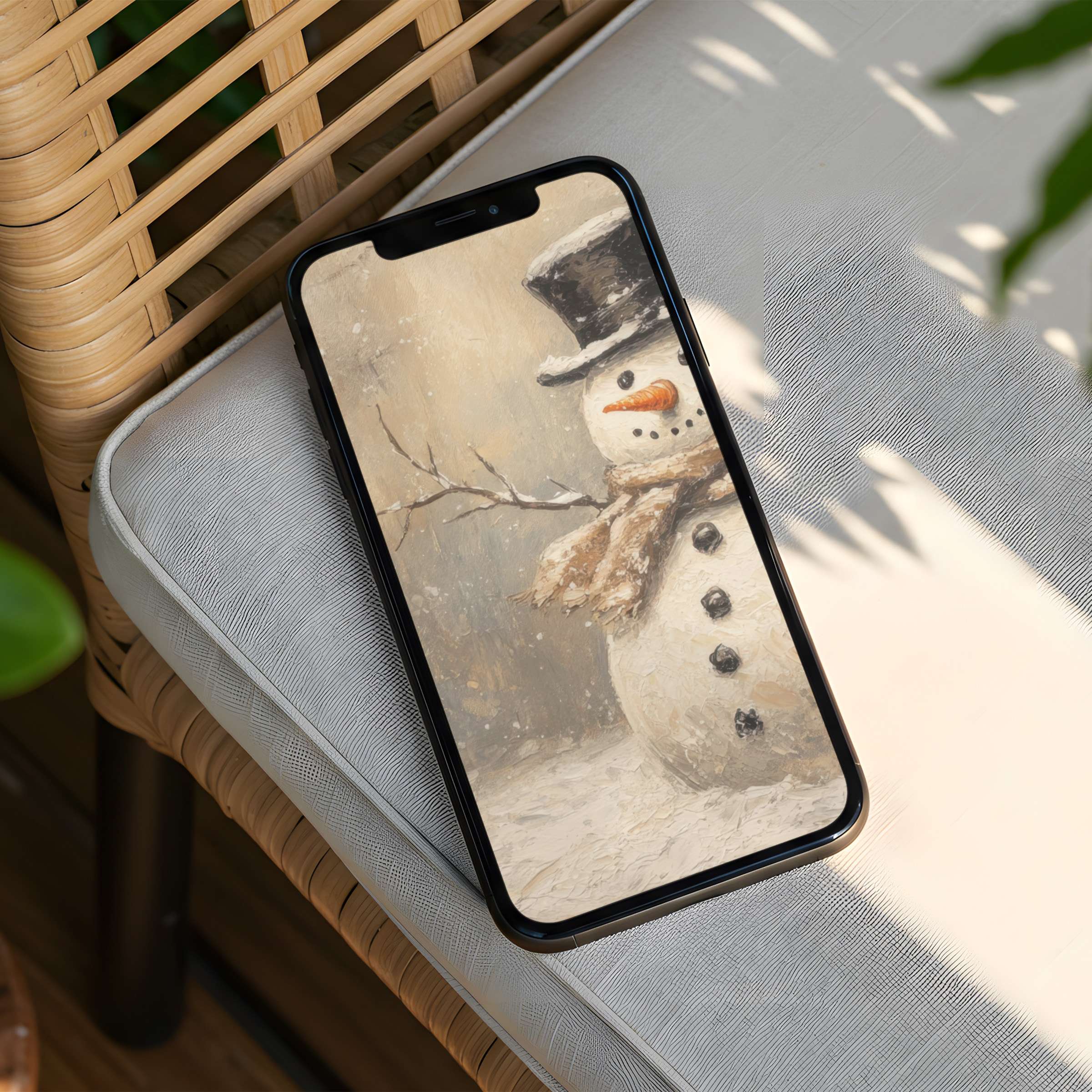 Elegant snowman iPhone background for instant download on your phone bringing calm inspiration and mindful aesthetics