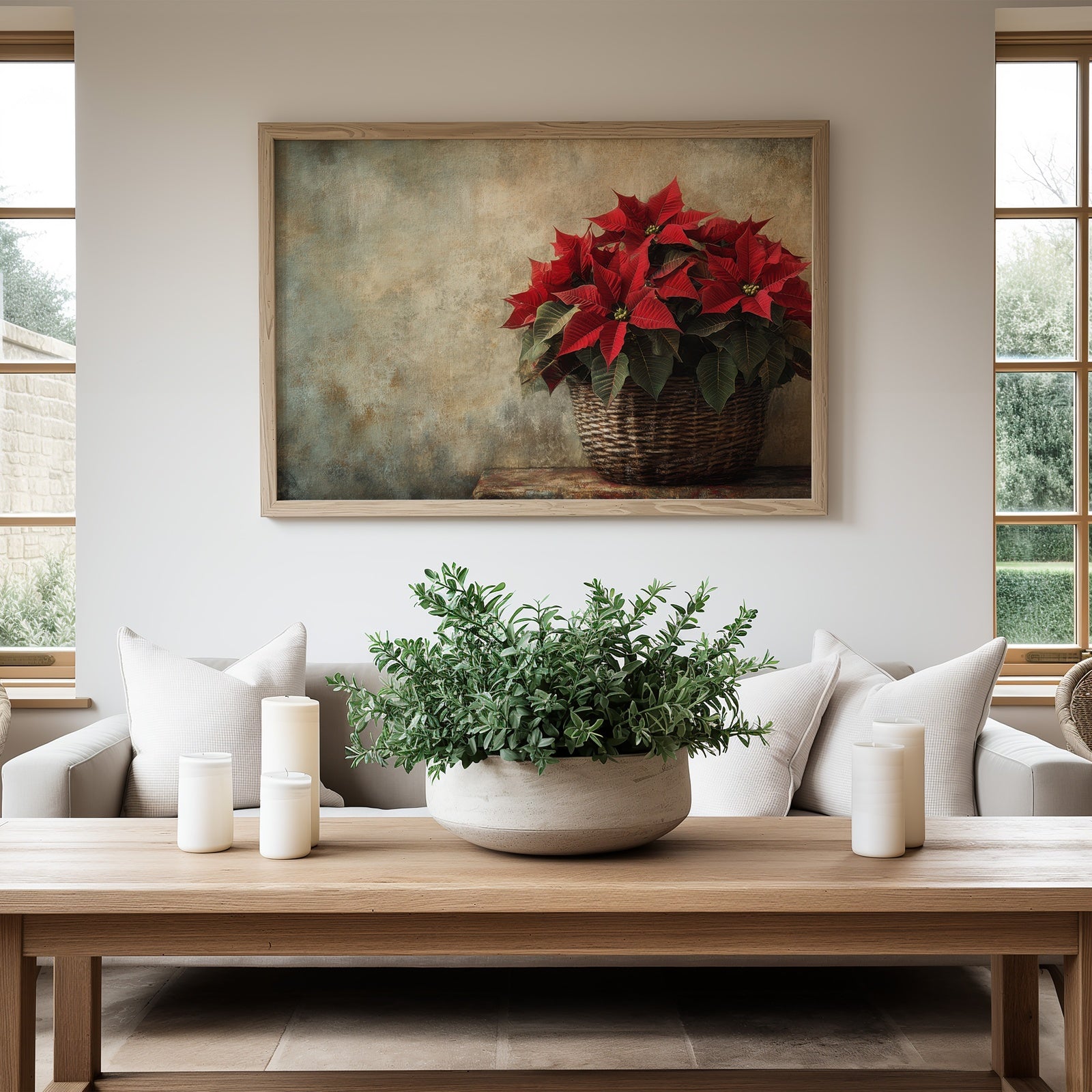 Christmas Downloadable Art with Flowers in modern living room
