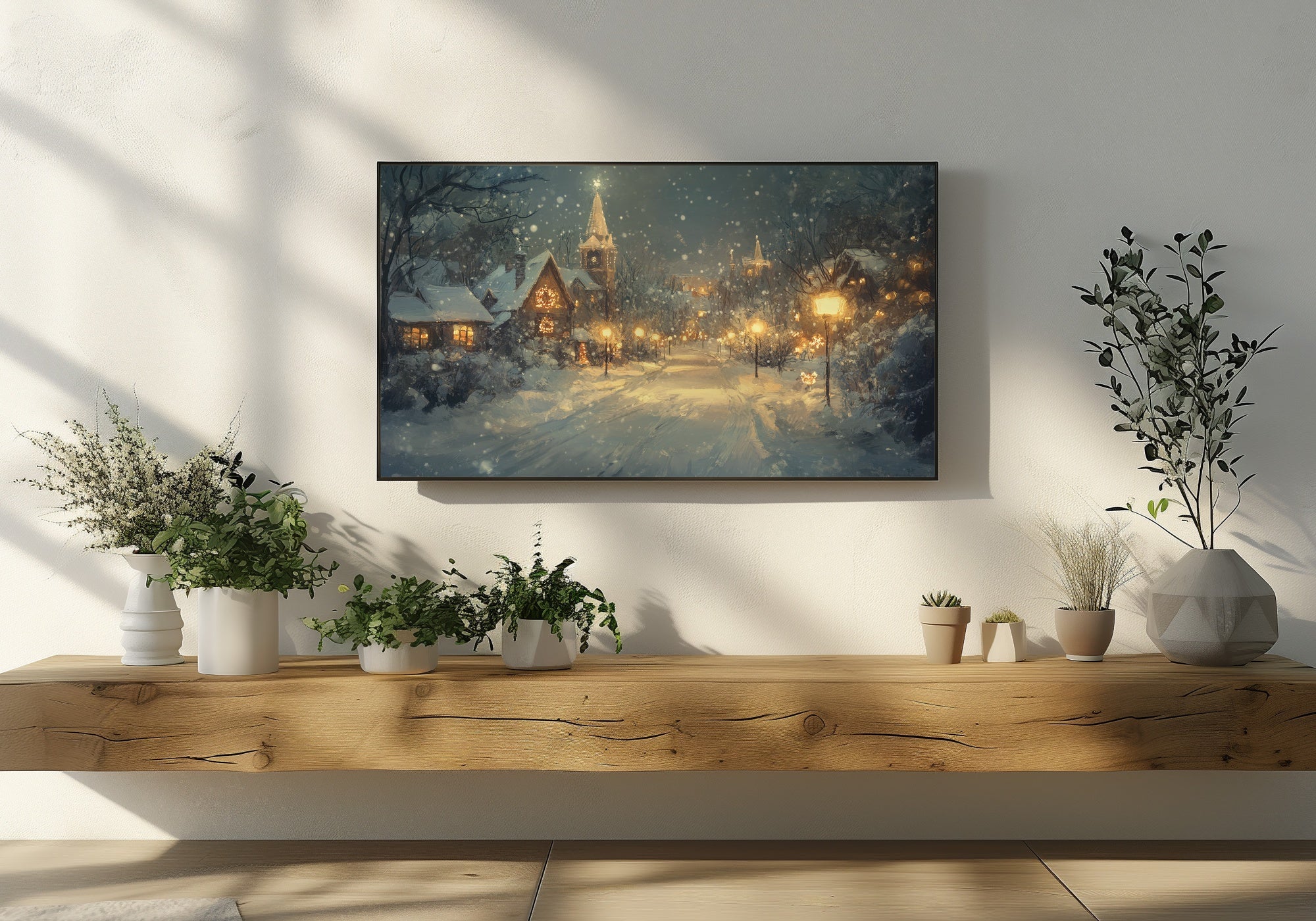 Christmas Frame TV Snowy Winter Village