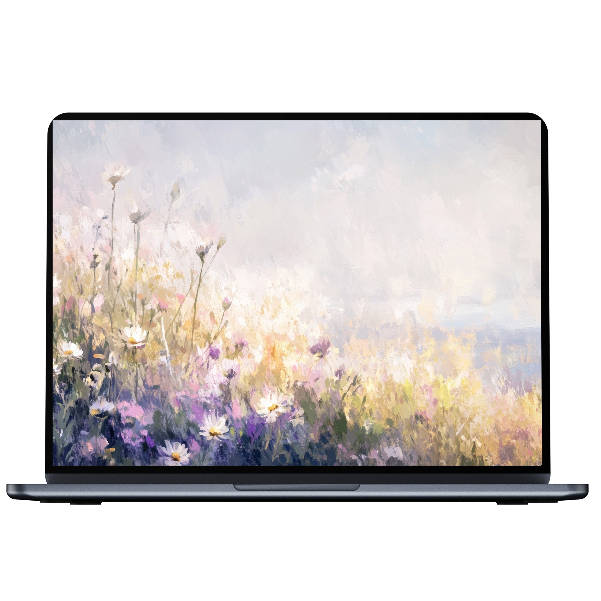 Coastal desktop wallpaper featuring soft pastel wildflowers for an inspiring digital download perfect for PC, laptop, or Mac backgrounds
