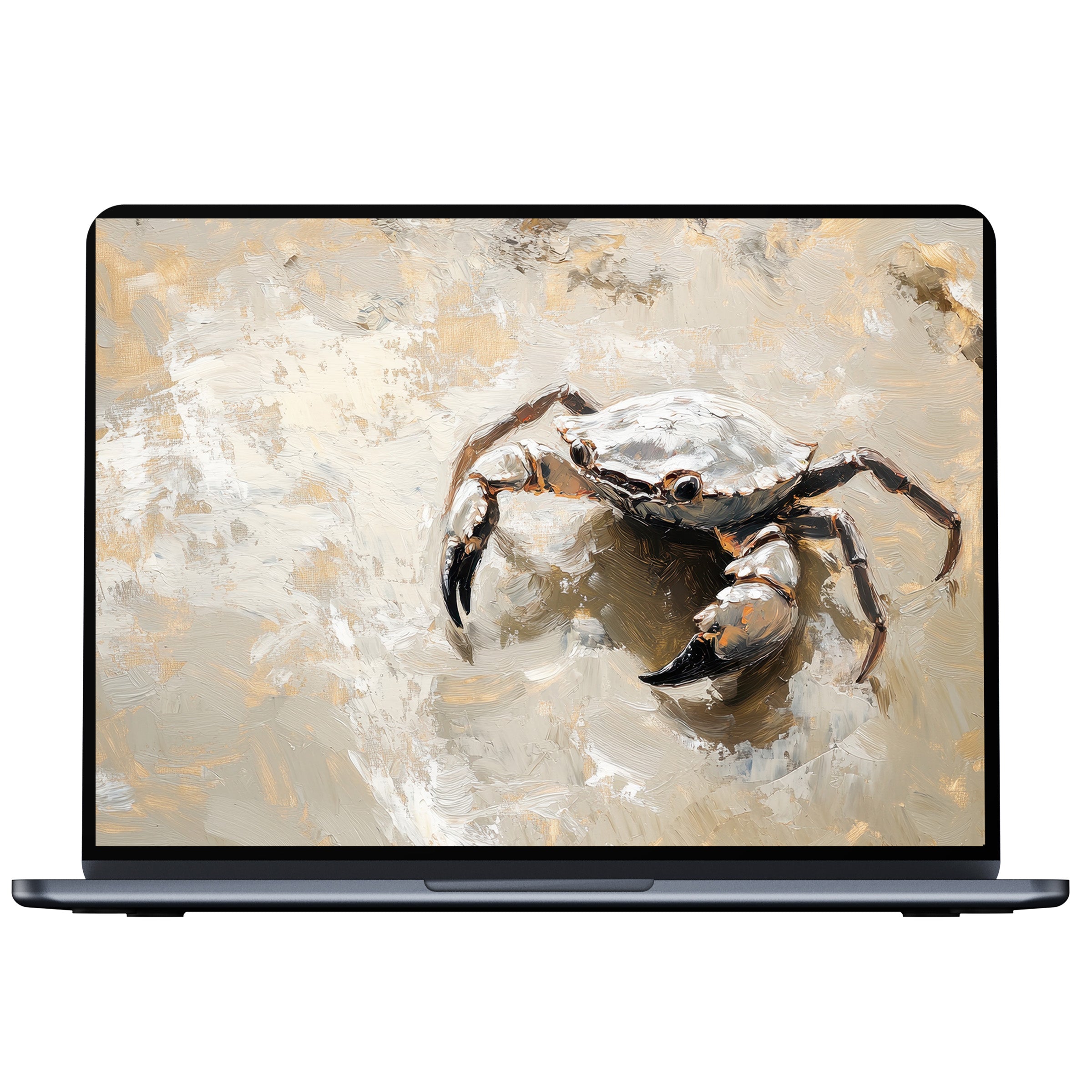 Coastal desktop wallpaper with a textured crab design, perfect digital download for PC or laptop, inspires calm elegance and mindfulness