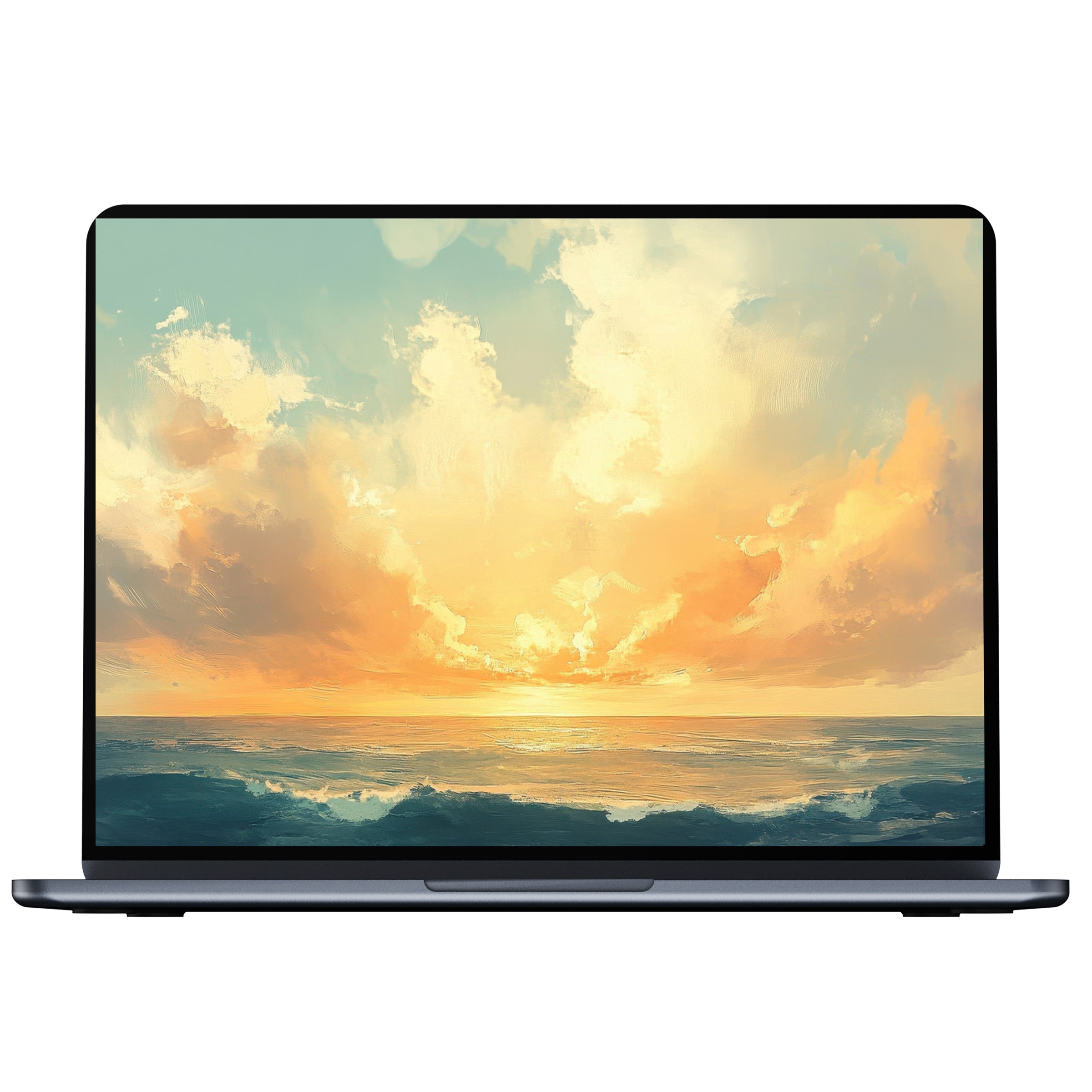Elegant coastal desktop wallpaper digital download for PC and laptop featuring a serene sunset over ocean waves for mindful inspiration
