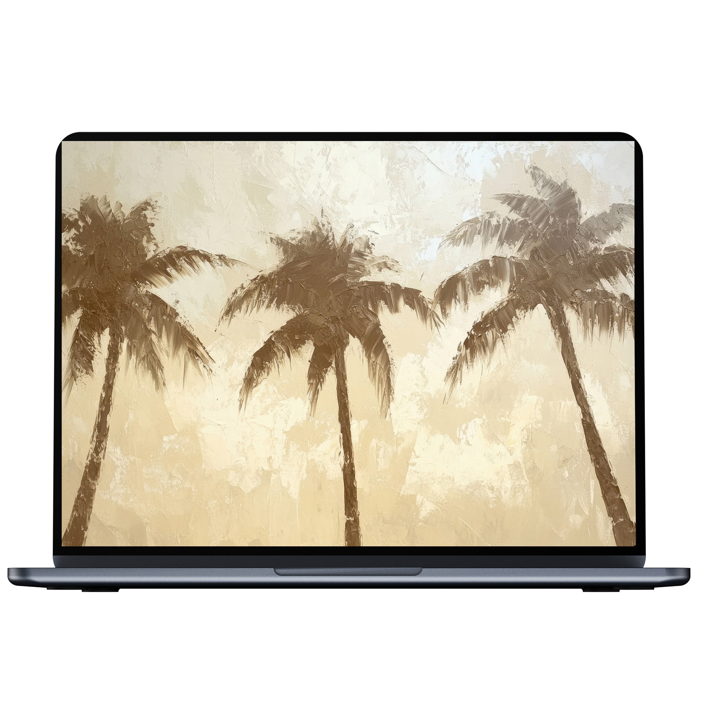 Elegant coastal desktop wallpaper with textured palm trees in muted tones, inspiring calm for your PC or laptop digital download
