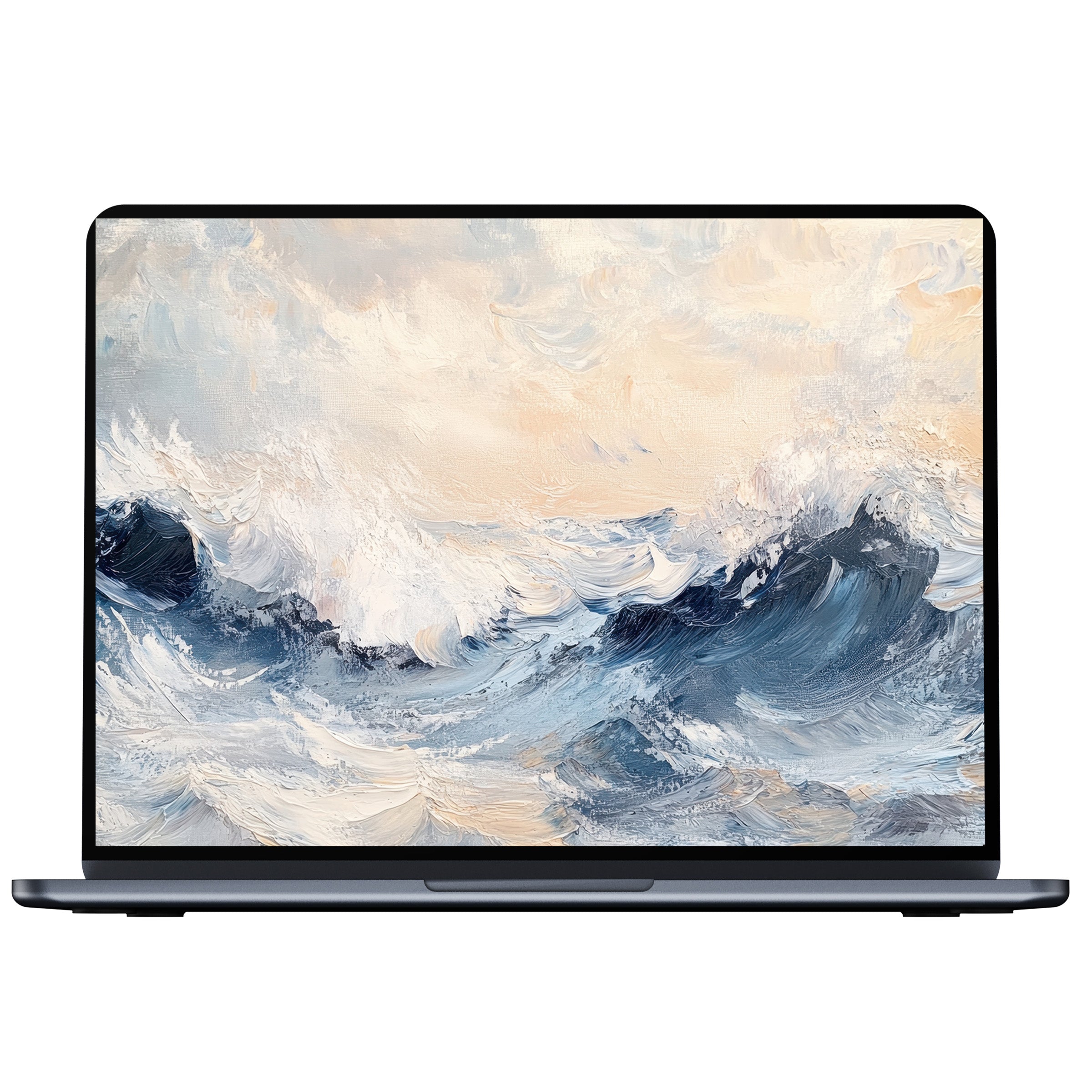 Elegant coastal desktop wallpaper showcases serene waves in soft pastels, perfect for digital download on PC, Laptop, or Mac