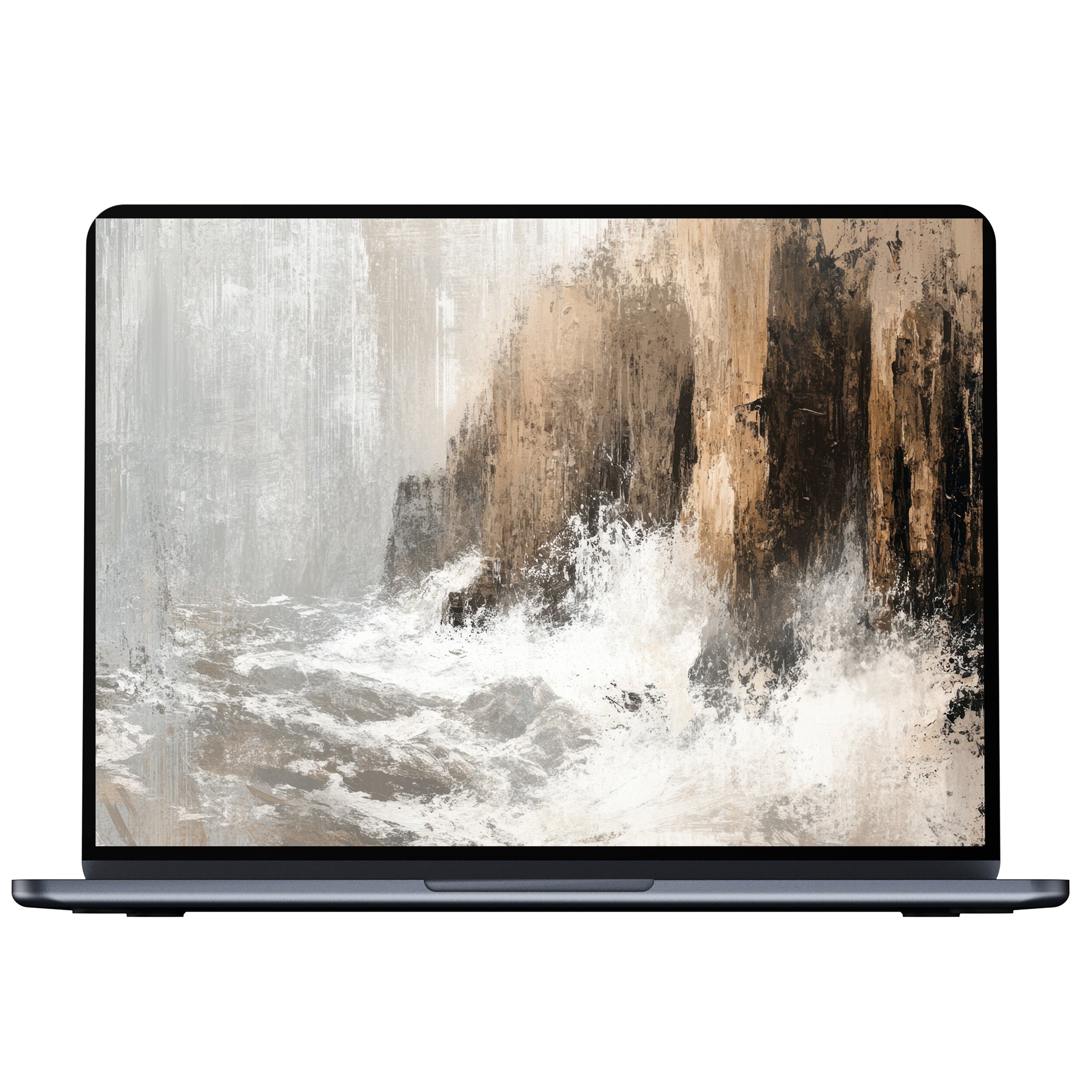Coastal desktop wallpaper featuring dramatic waves crashing against cliffs in artistic style digital download for PC or laptop users