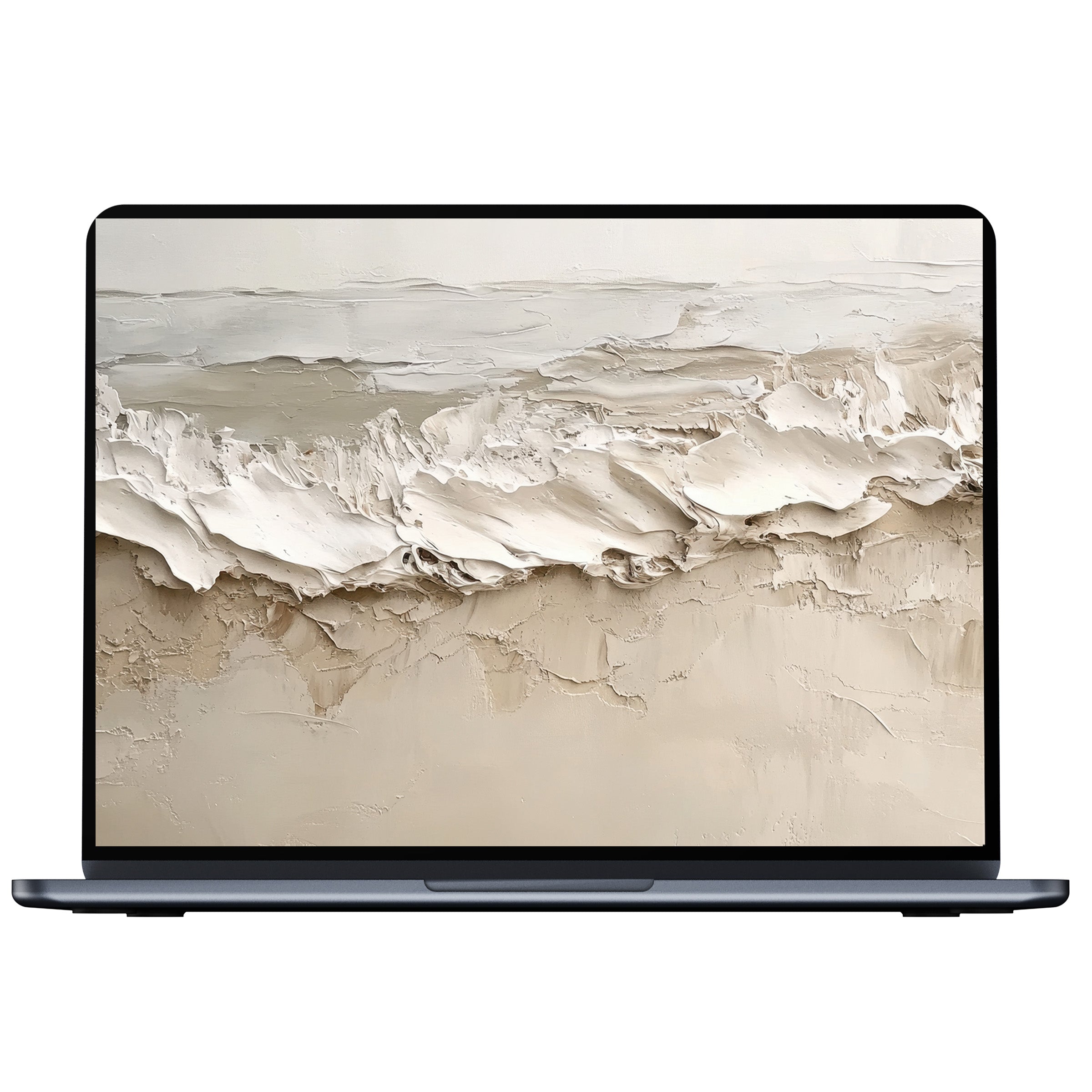 Coastal desktop wallpaper with serene textured waves and beige tones, a calming digital download for PC and laptop screens